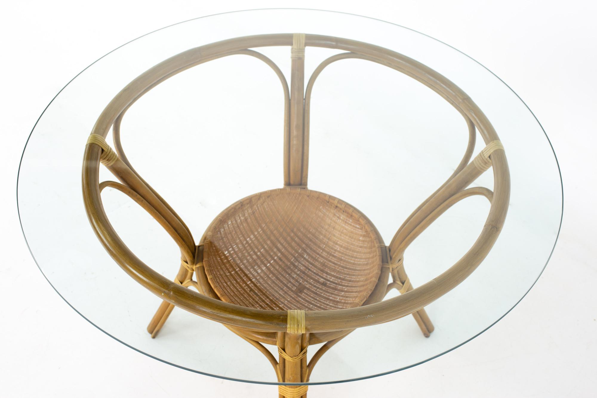 McGuire Style Mid Century Bamboo Rattan and Glass Dining Table 2