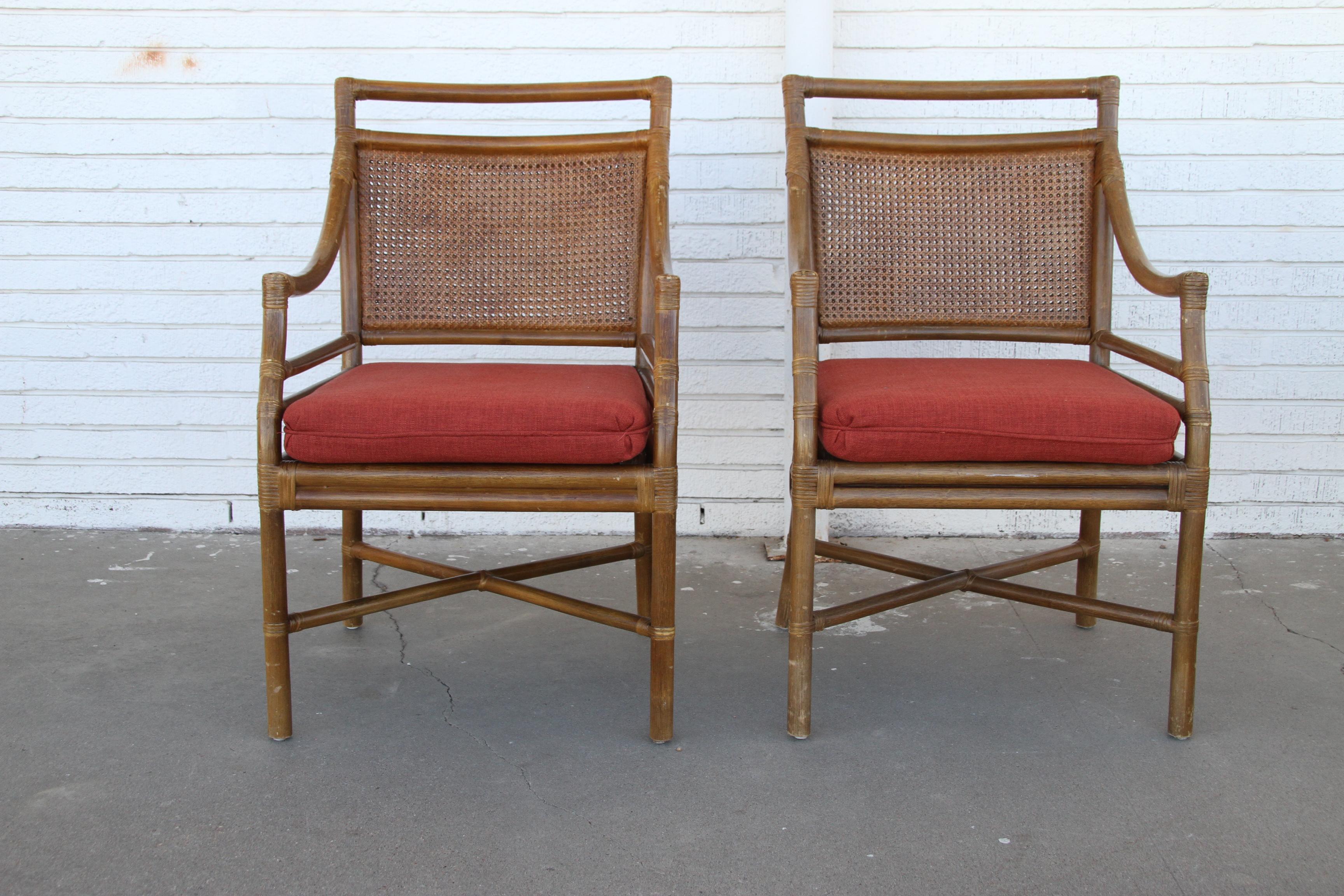 Set of 4 McGuire Style Mid-Century Cane Bamboo Dining Chairs For Sale 5