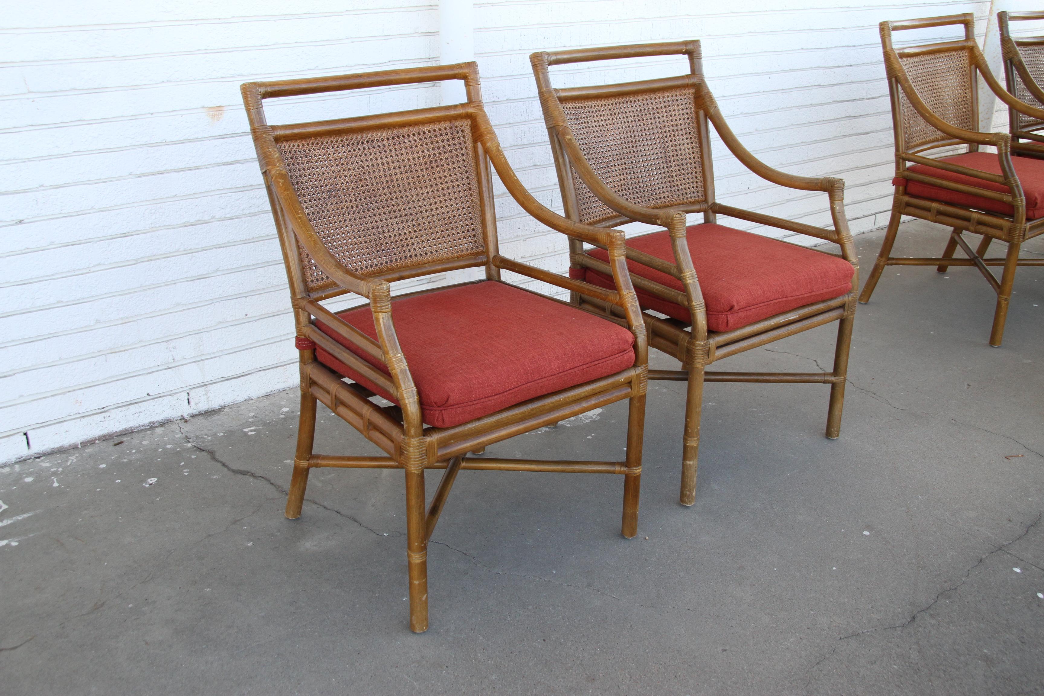 Set of 4 McGuire Style Mid-Century Cane Bamboo Dining Chairs For Sale 6