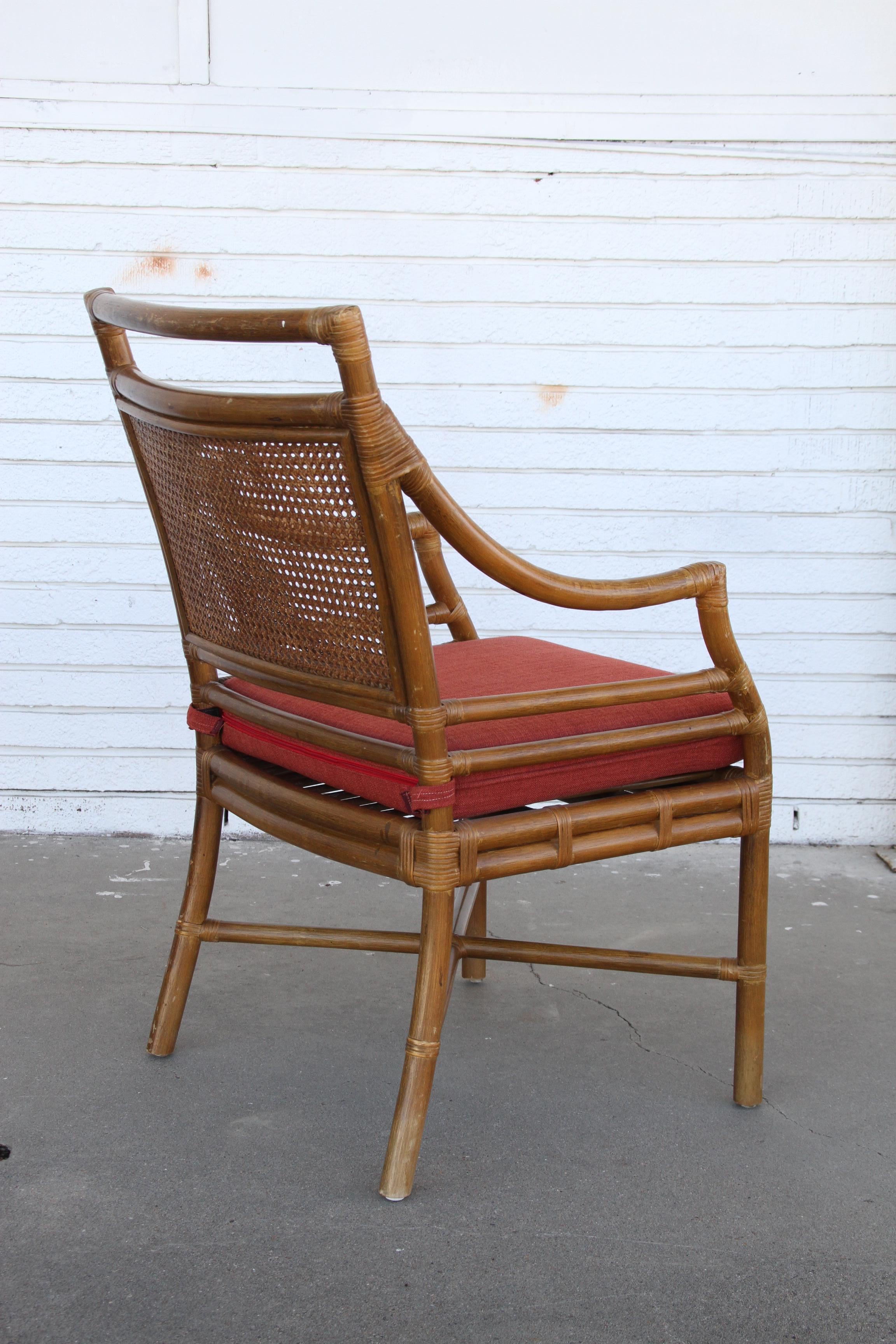 Woven Set of 4 McGuire Style Mid-Century Cane Bamboo Dining Chairs For Sale