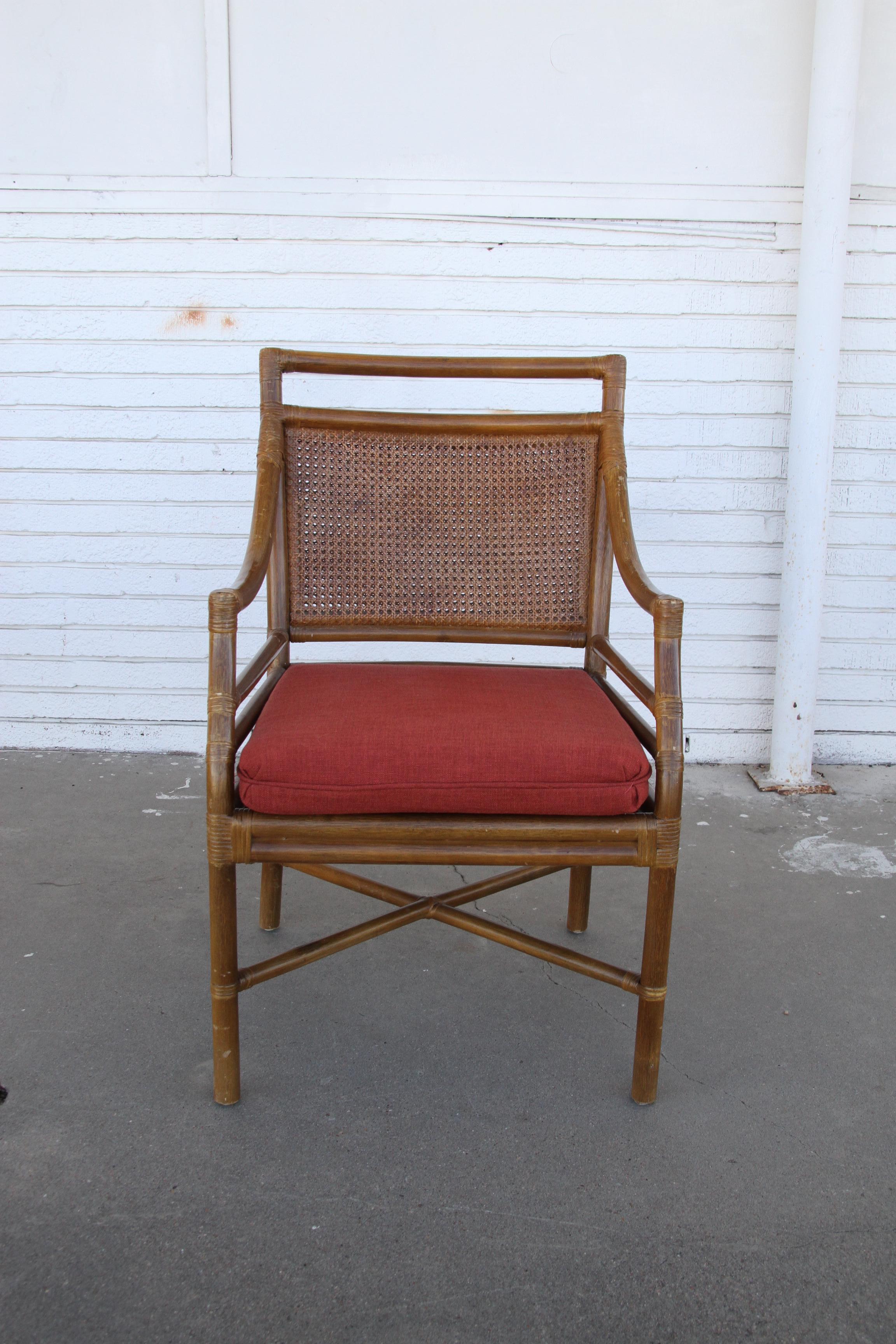 Set of 4 McGuire Style Mid-Century Cane Bamboo Dining Chairs In Good Condition For Sale In Pasadena, TX