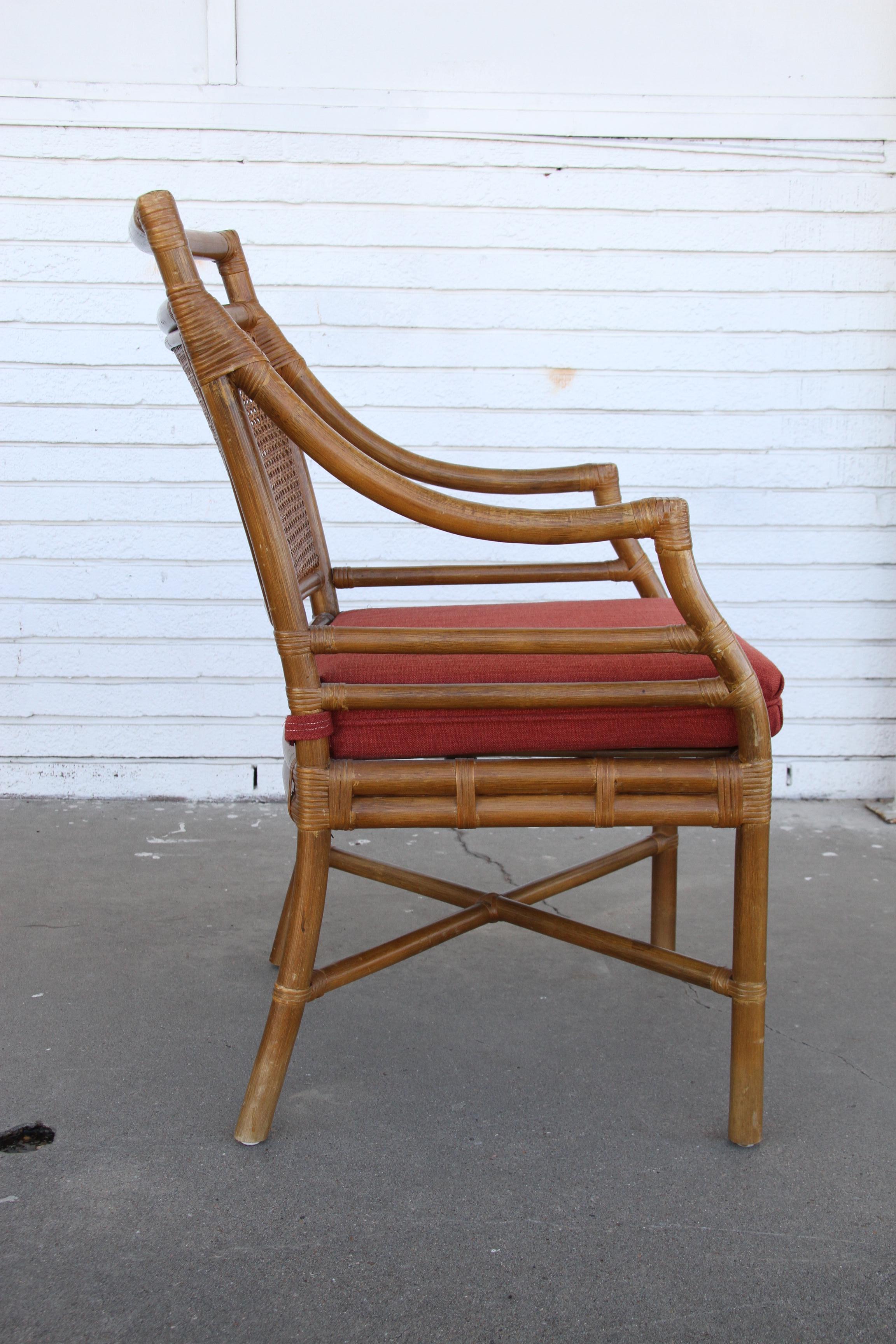 20th Century Set of 4 McGuire Style Mid-Century Cane Bamboo Dining Chairs For Sale