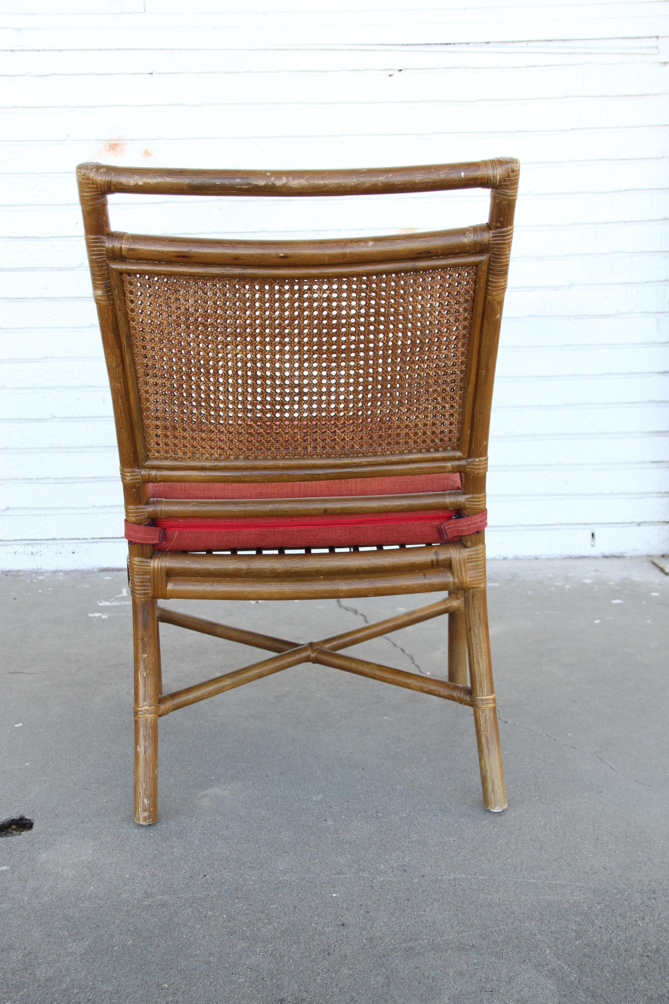 Set of 4 McGuire Style Mid-Century Cane Bamboo Dining Chairs For Sale 1