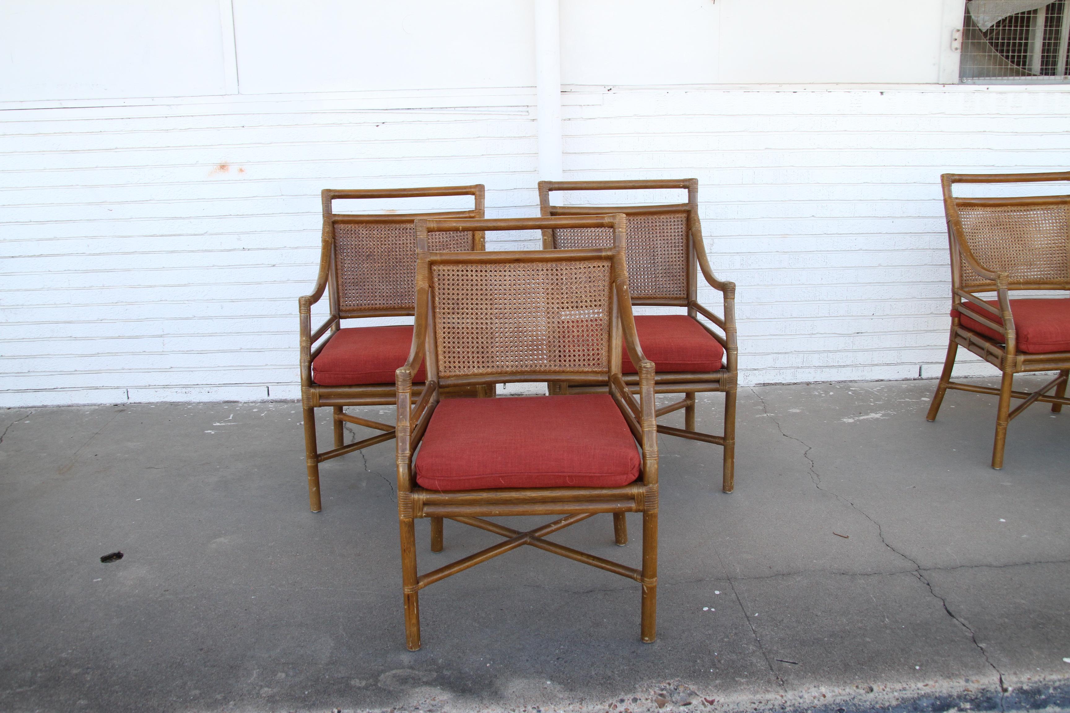 Set of 4 McGuire Style Mid-Century Cane Bamboo Dining Chairs For Sale 2