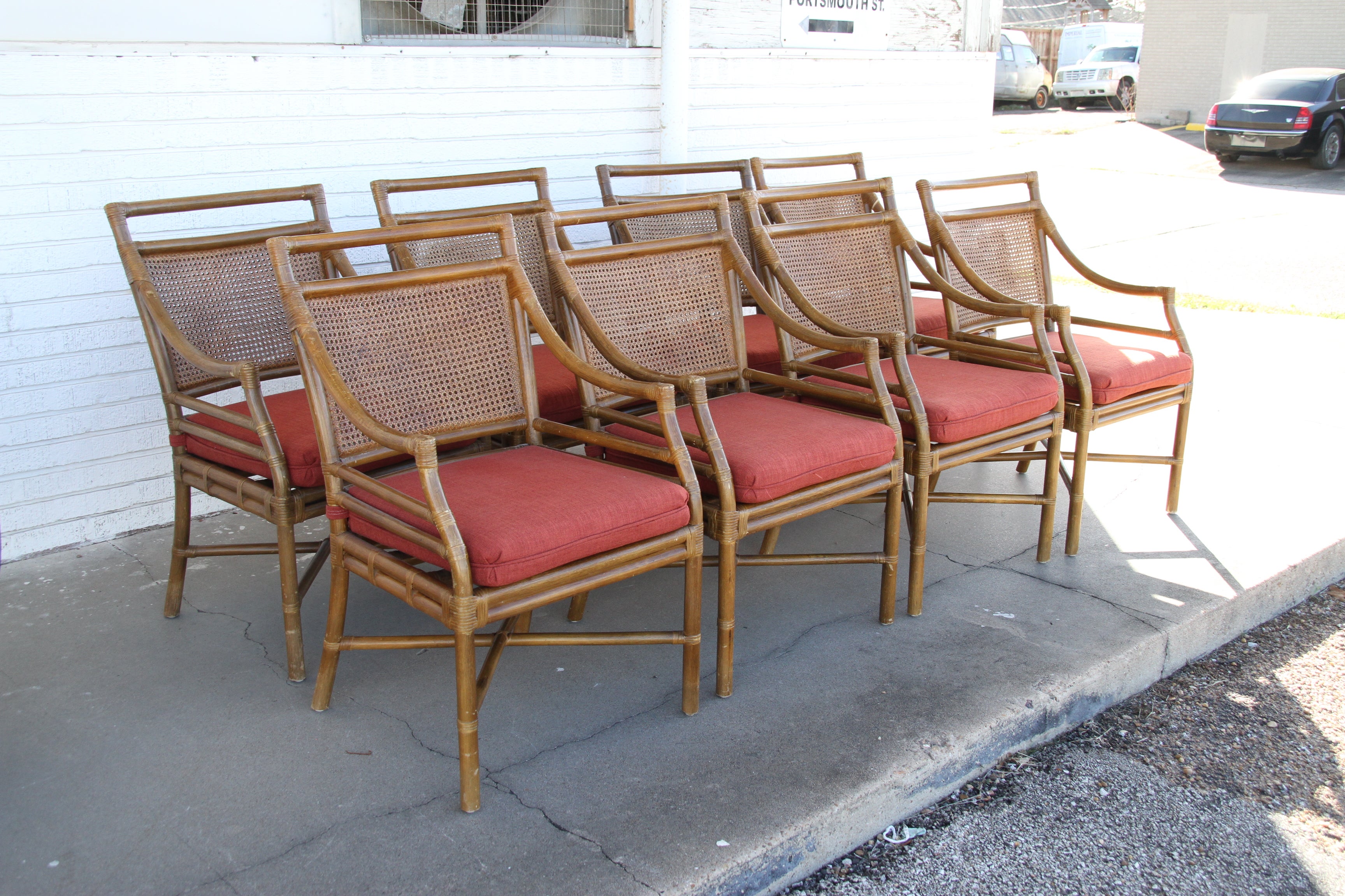Set of 4 McGuire Style Mid-Century Cane Bamboo Dining Chairs For Sale 3