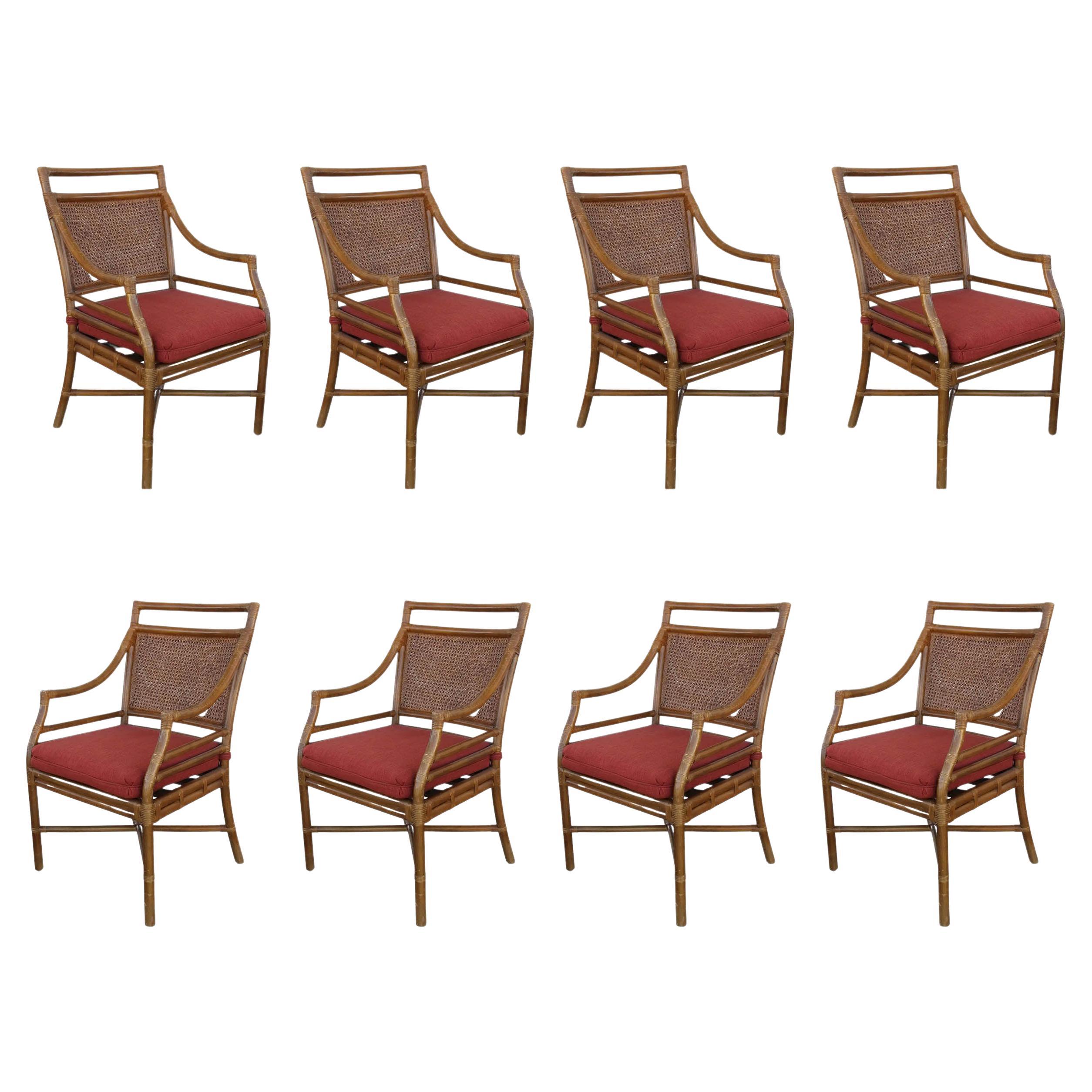 Ensemble de 4 chaises de salle à manger en bambou canné de style McGuire du milieu du siècle dernier