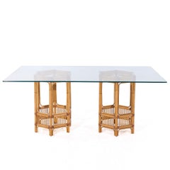 McGuire Style Mid Century Rattan and Glass Dining Table