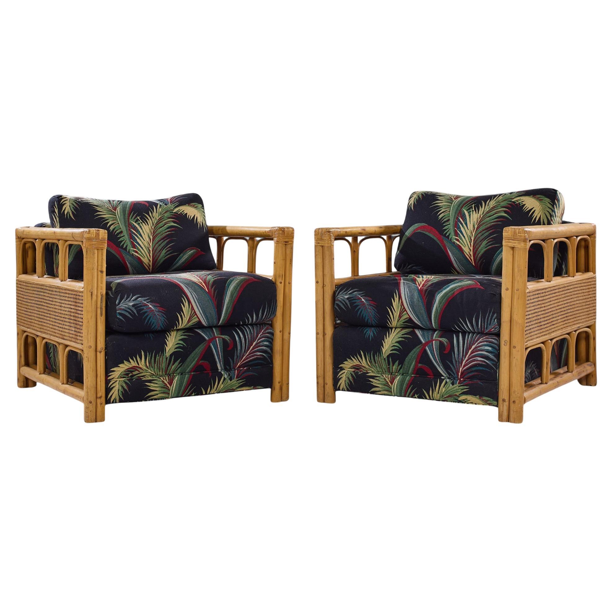 McGuire Style Mid Century Rattan Club Lounge Stühle - Paar