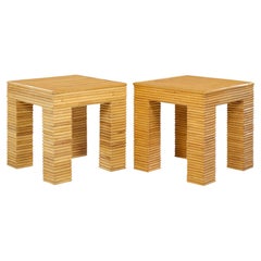Tables d'appoint en rotin style McGuire Mid Century - Paire