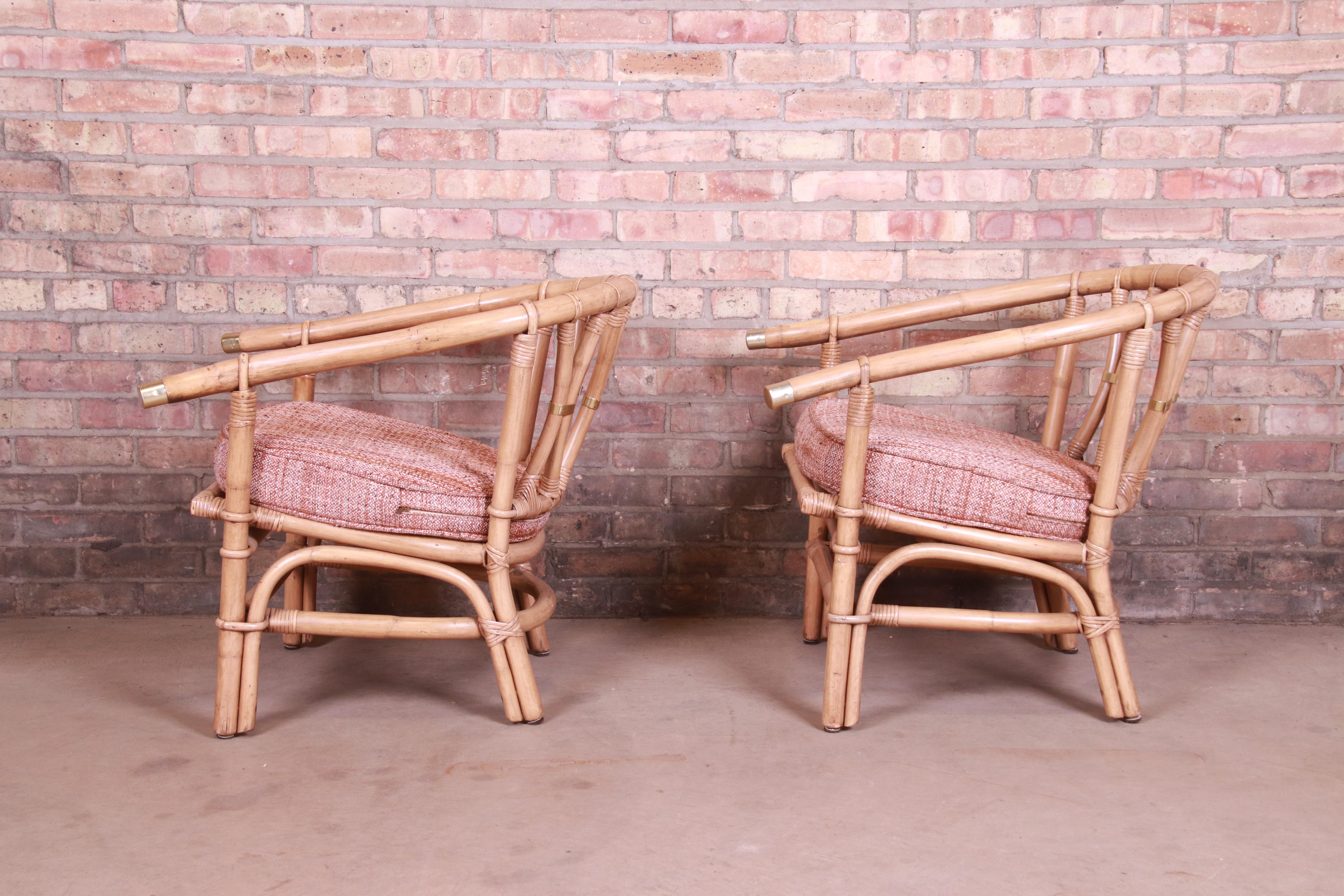 McGuire Style Organic Modern Bamboo Rattan Lounge Chairs, Pair 3