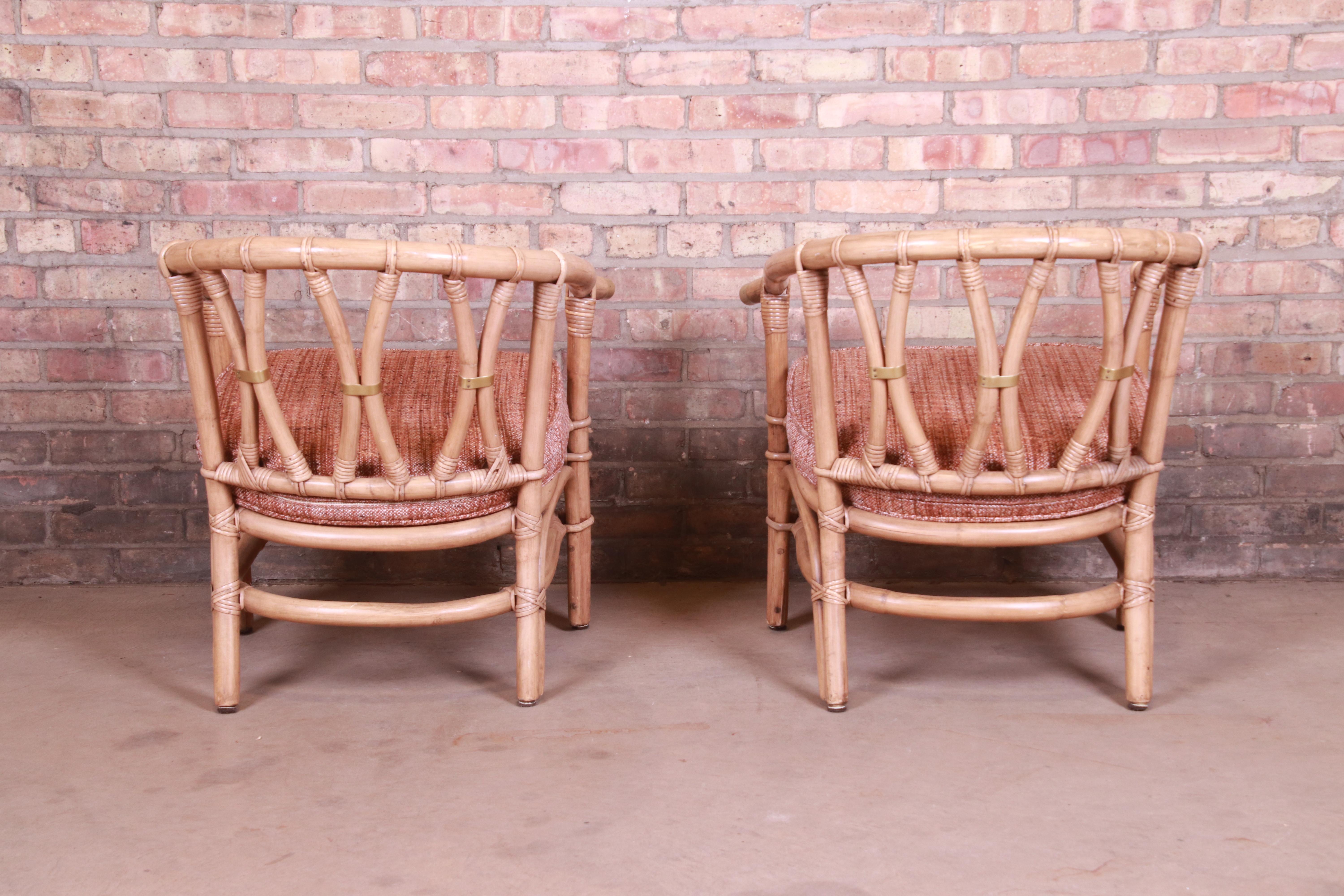 McGuire Style Organic Modern Bamboo Rattan Lounge Chairs, Pair 4