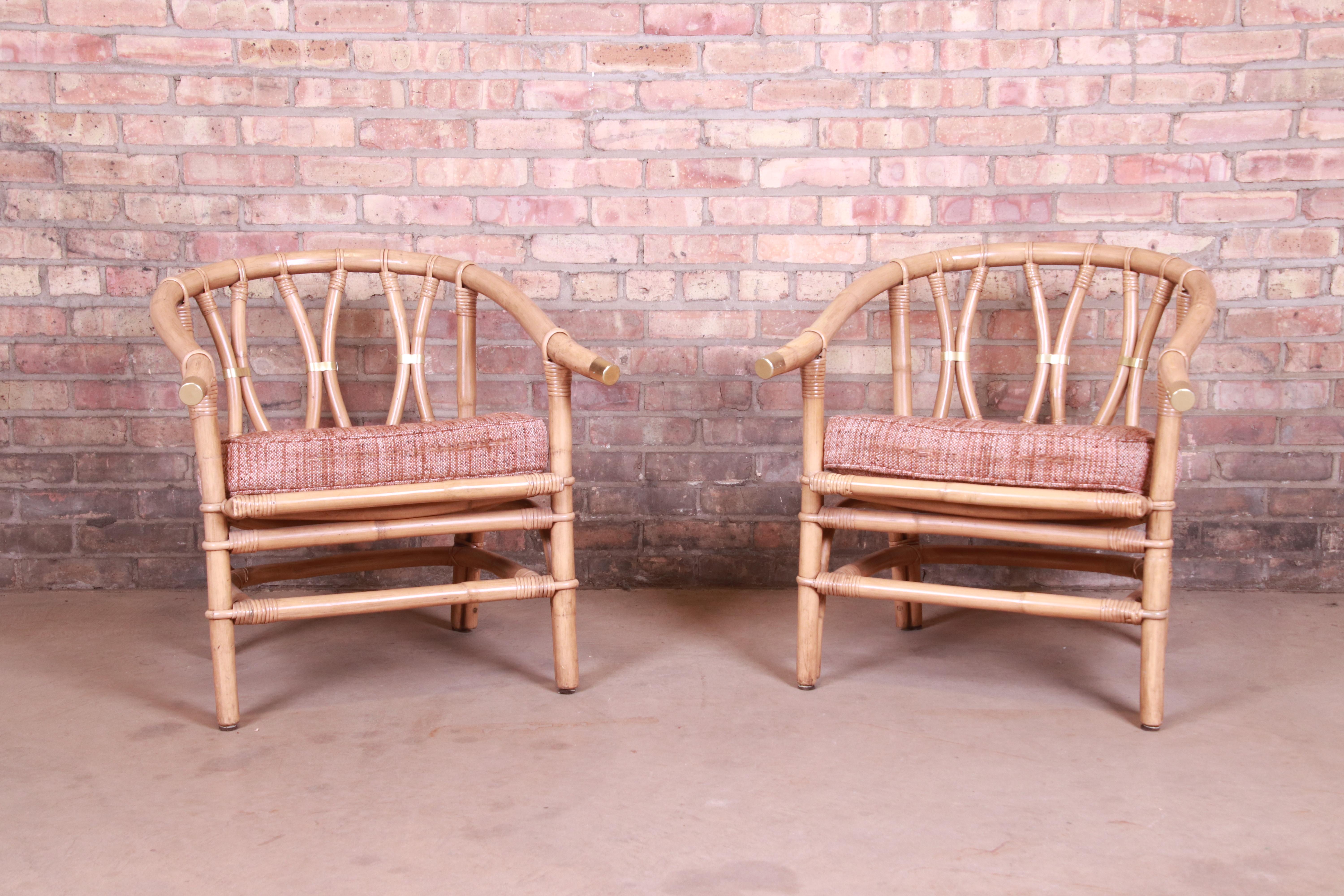 McGuire Style Organic Modern Bamboo Rattan Lounge Chairs, Pair In Good Condition In South Bend, IN