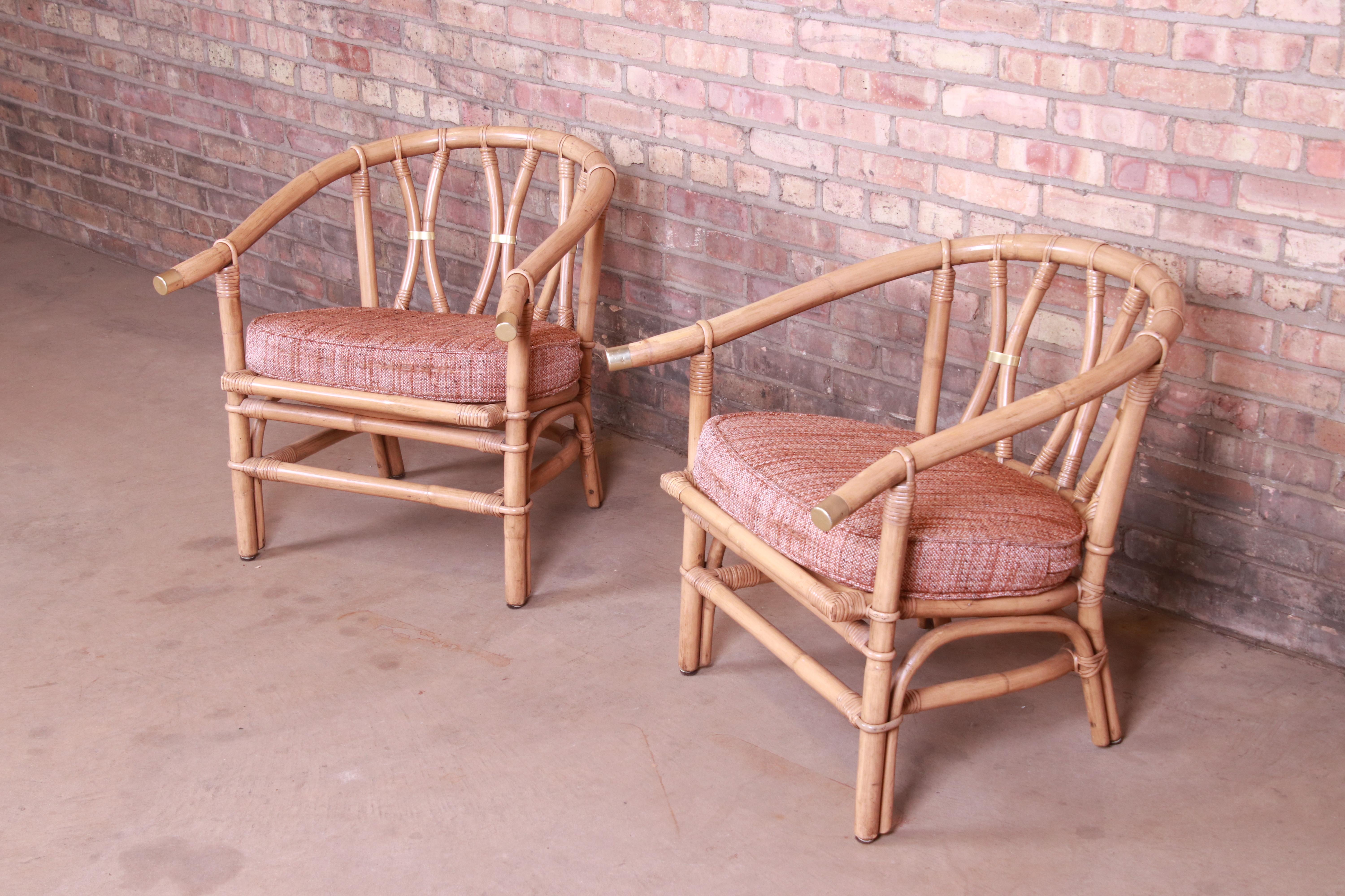 20th Century McGuire Style Organic Modern Bamboo Rattan Lounge Chairs, Pair