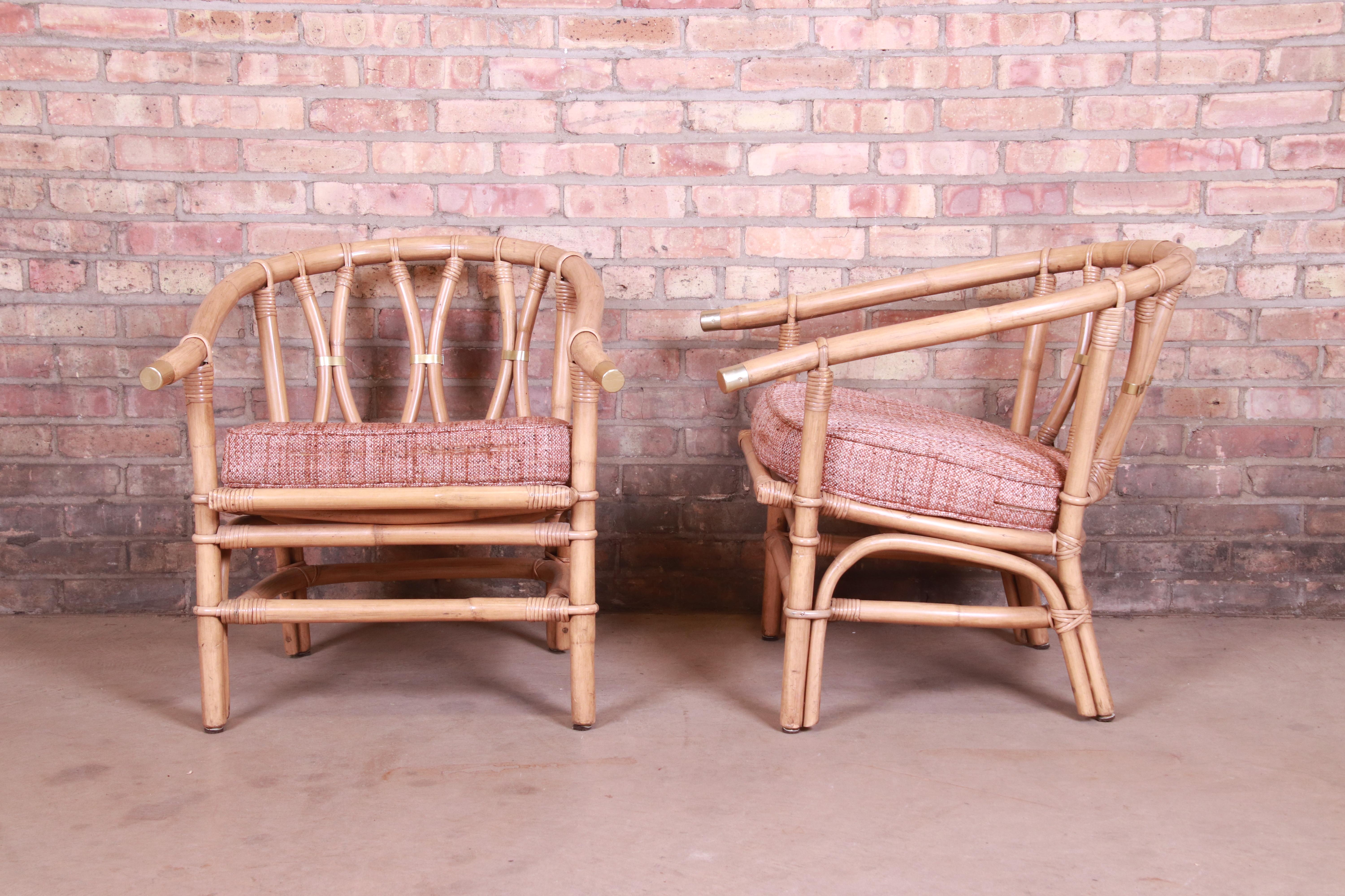 McGuire Style Organic Modern Bamboo Rattan Lounge Chairs, Pair 2