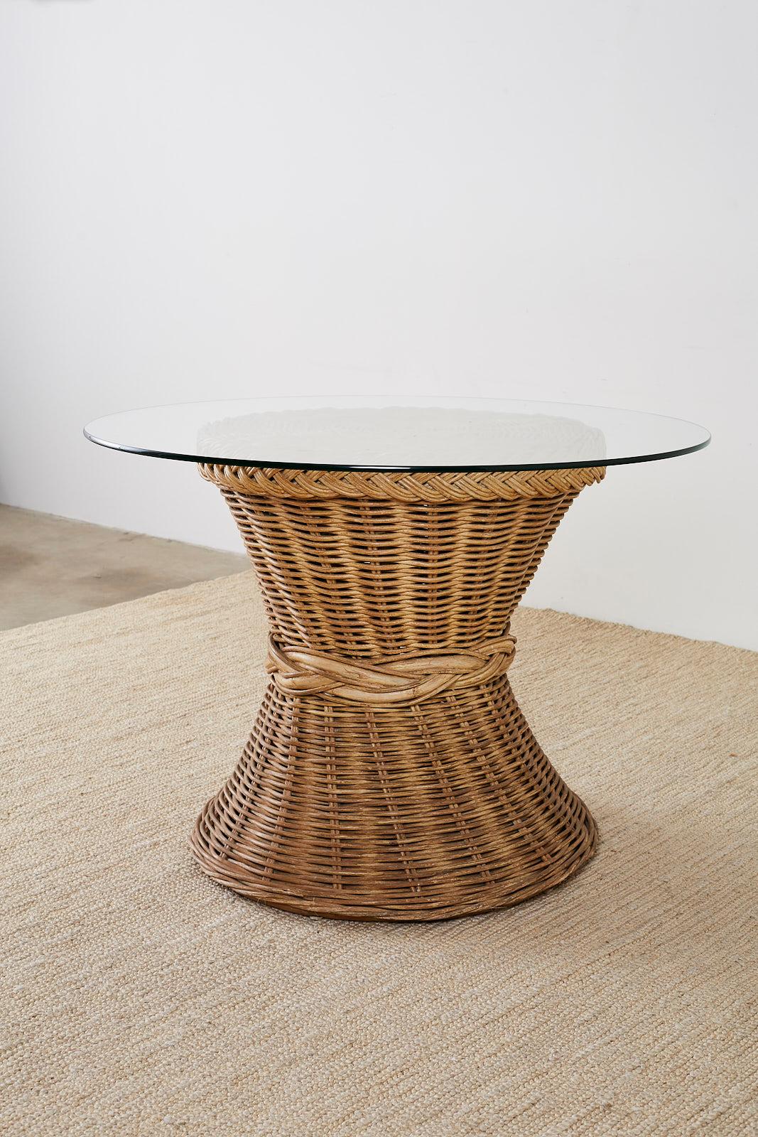 McGuire Style Organic Modern Rattan Breakfast Dining Table In Distressed Condition In Rio Vista, CA