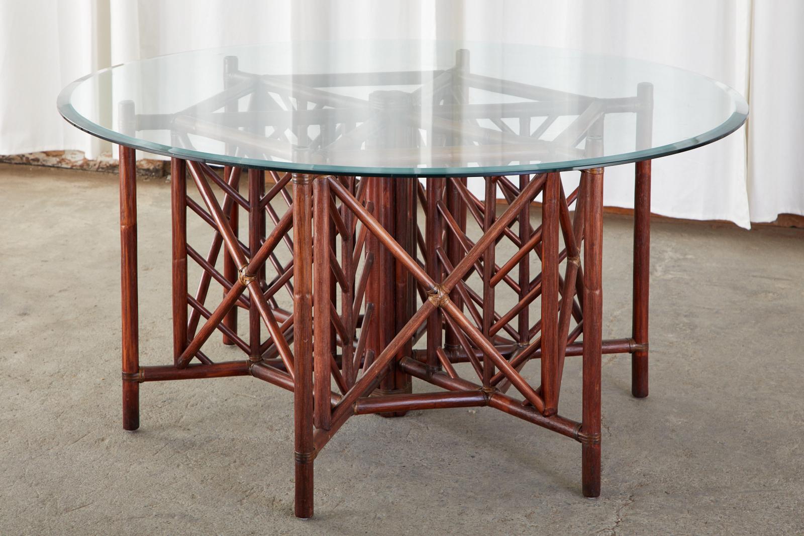 20th Century McGuire Style Organic Modern Round Rattan Dining Table