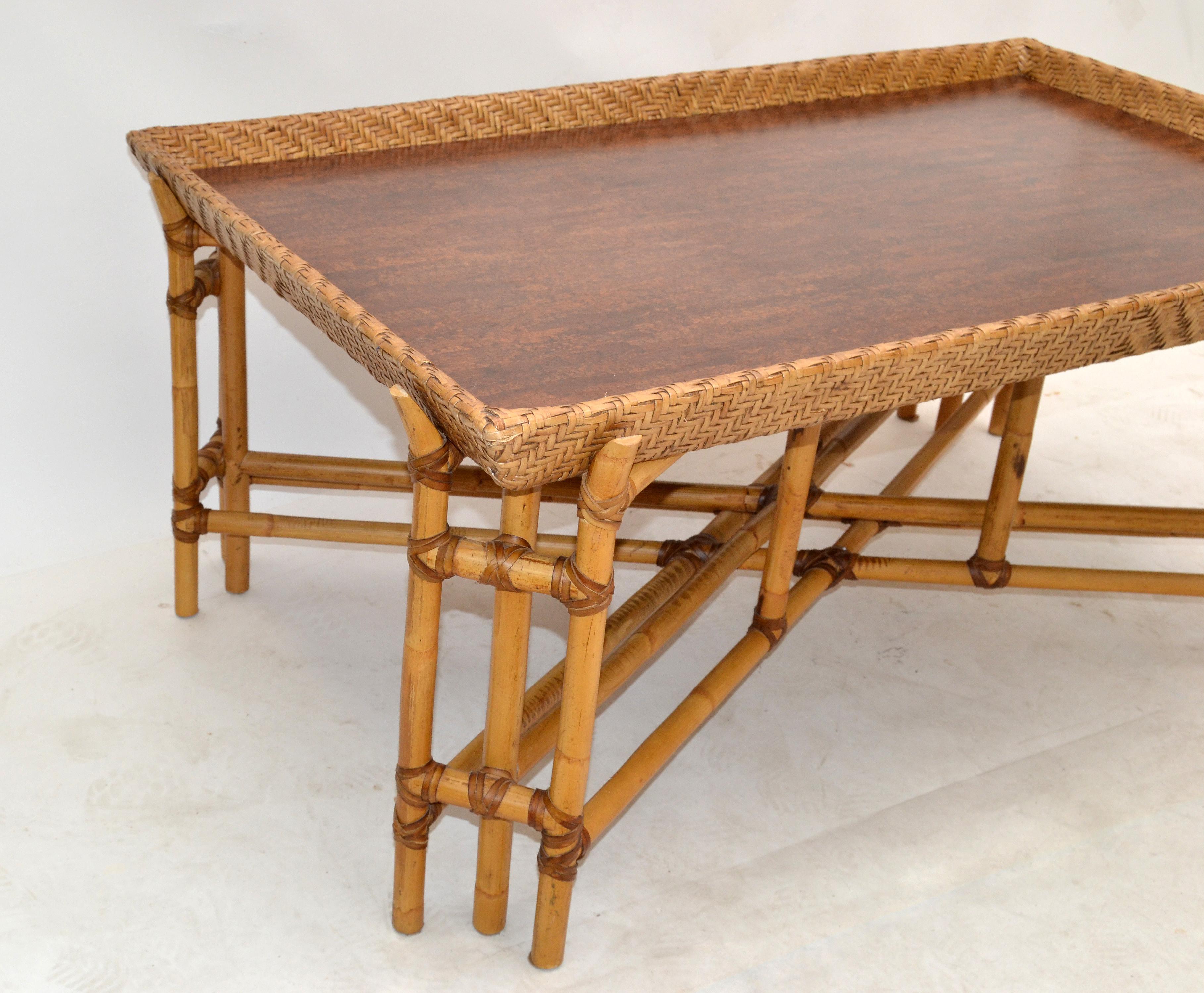 McGuire Style Rectangular Bamboo Wood Mid-Century Modern Tray Table American 80s 4
