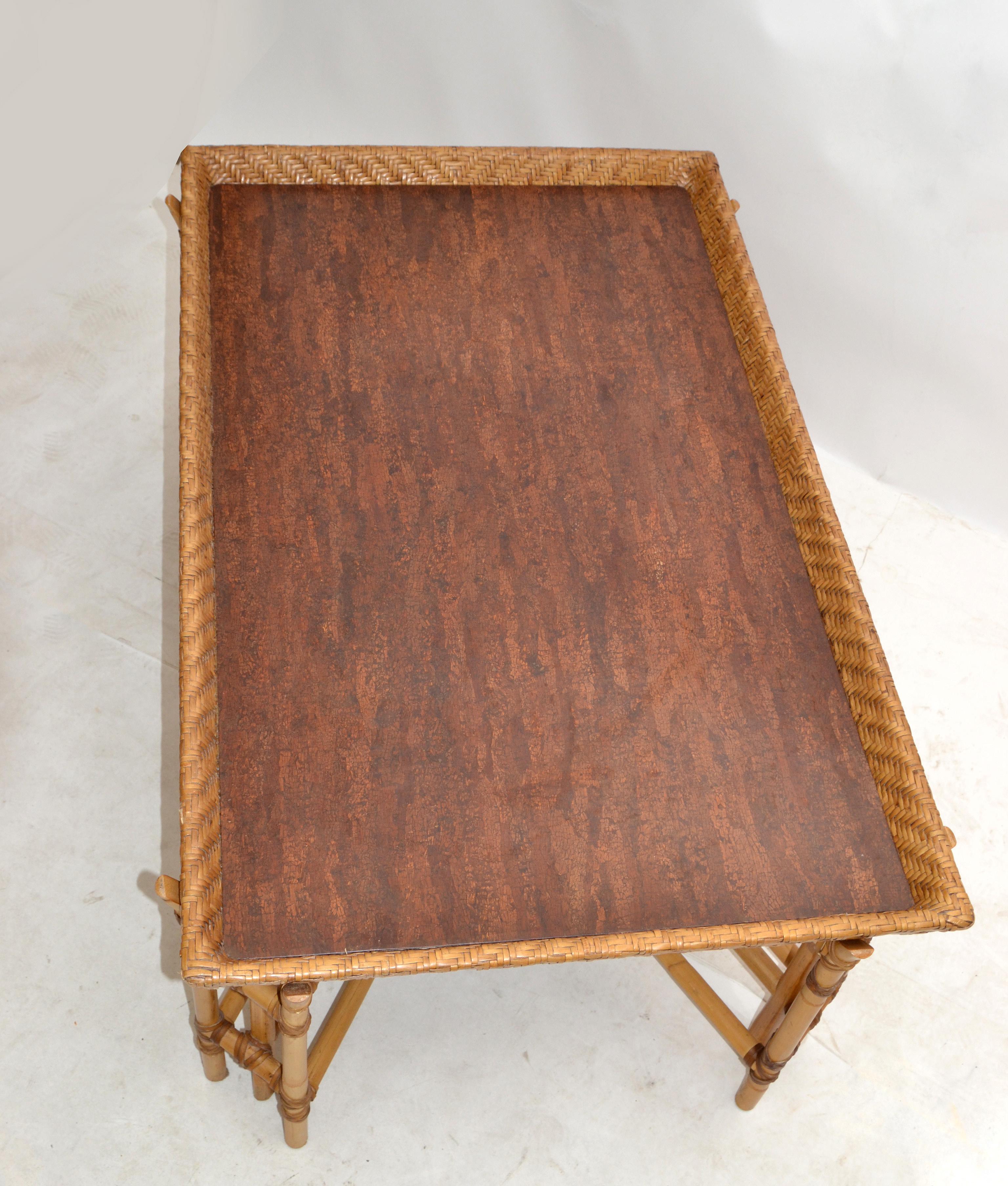 McGuire Style Rectangular Bamboo Wood Mid-Century Modern Tray Table American 80s In Good Condition In Miami, FL