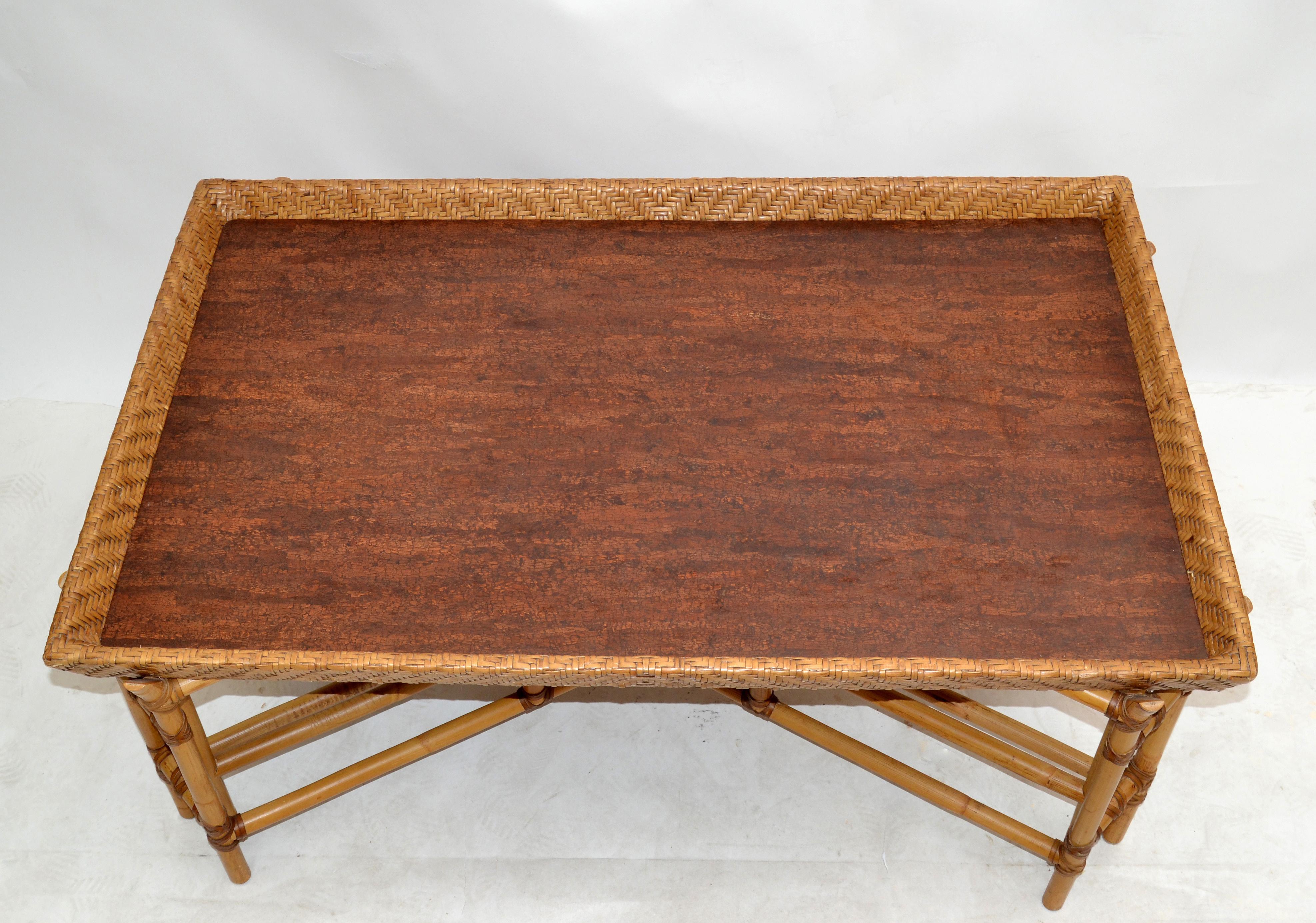 McGuire Style Rectangular Bamboo Wood Mid-Century Modern Tray Table American 80s 3
