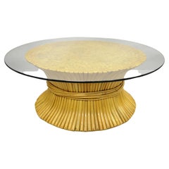 McGuire Style Sheaf of Wheat Bamboo Round Glass Coffee Table
