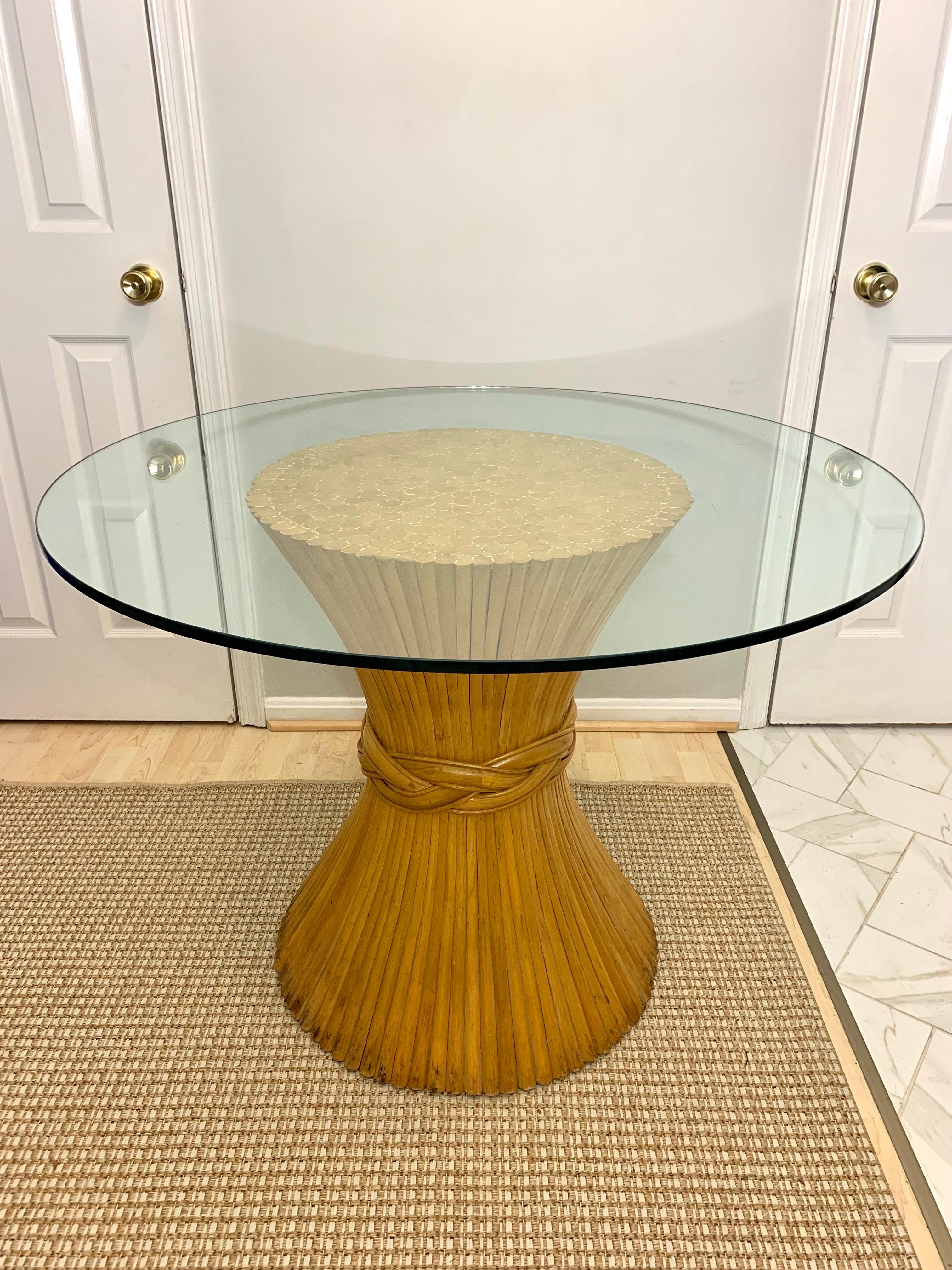 American McGuire Style Sheaf of Wheat Rattan and Glass Dining Table For Sale