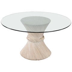 McGuire Style Wheat Sheaf Pedestal Bamboo Dining Table, 1980s