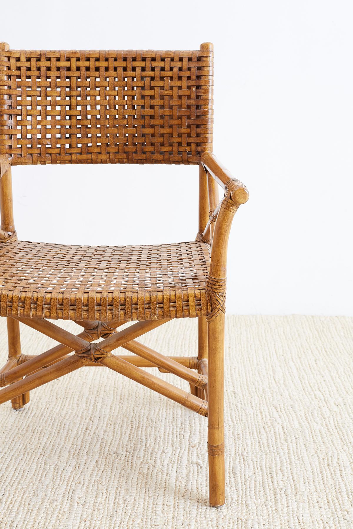 McGuire Style Woven Leather Rattan Dining Chairs 1