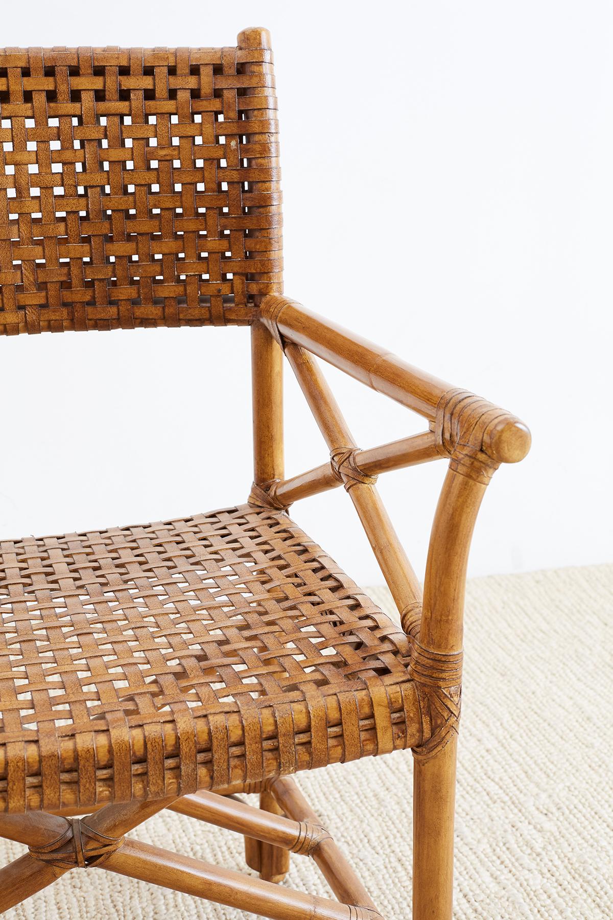 McGuire Style Woven Leather Rattan Dining Chairs 2