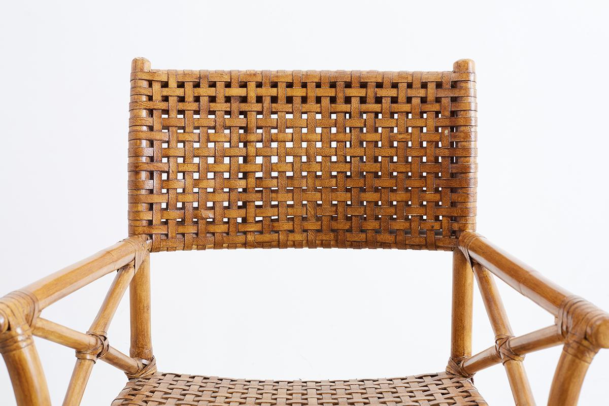 McGuire Style Woven Leather Rattan Dining Chairs 3