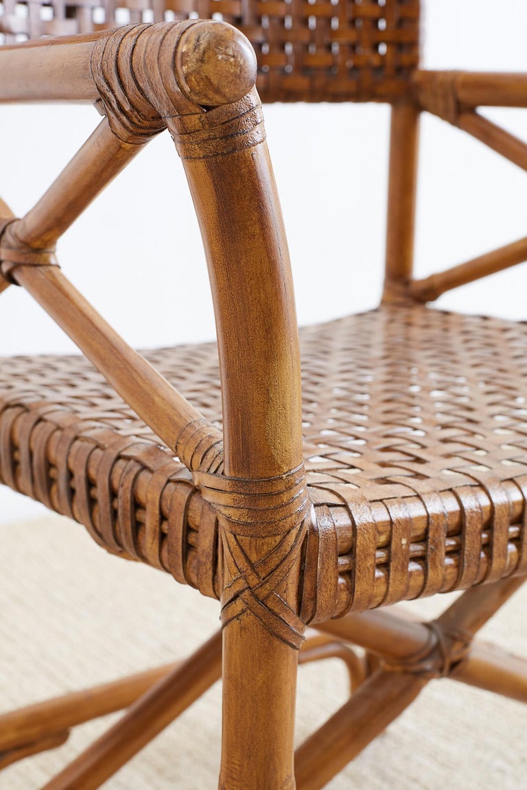McGuire Style Woven Leather Rattan Dining Chairs at 1stdibs