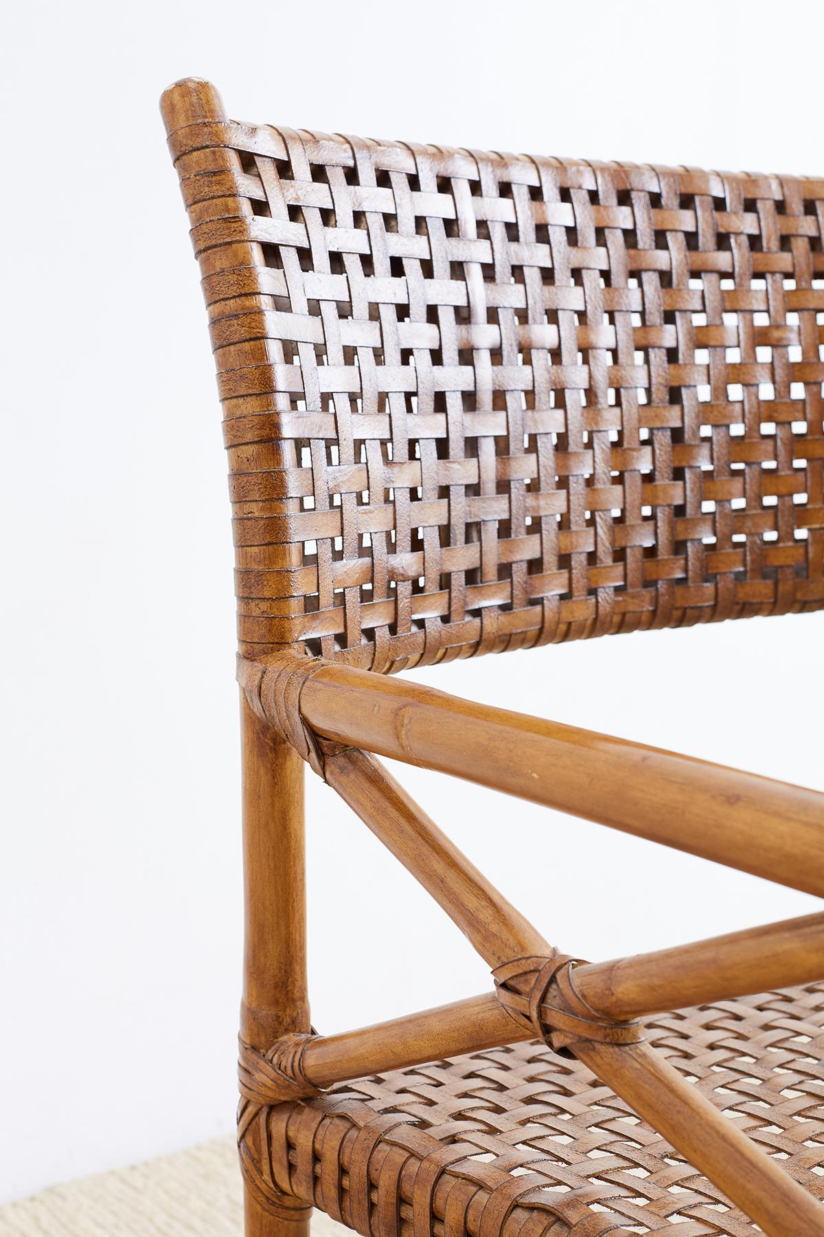 McGuire Style Woven Leather Rattan Dining Chairs 6