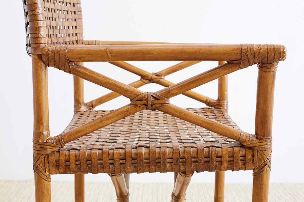 McGuire Style Woven Leather Rattan Dining Chairs 7
