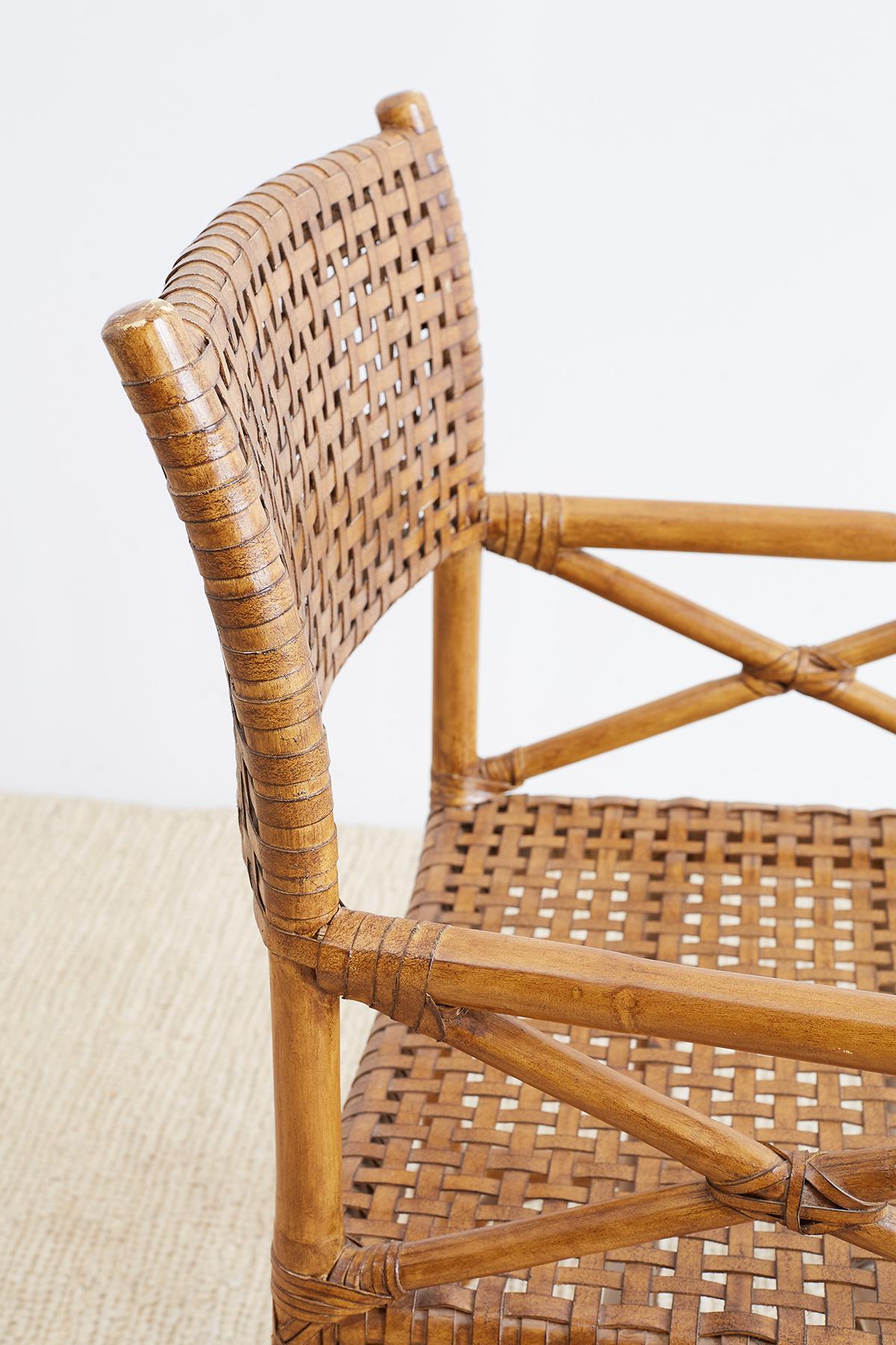 McGuire Style Woven Leather Rattan Dining Chairs 8