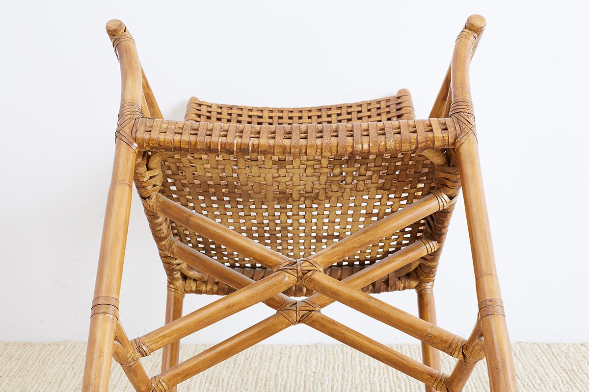 McGuire Style Woven Leather Rattan Dining Chairs 10