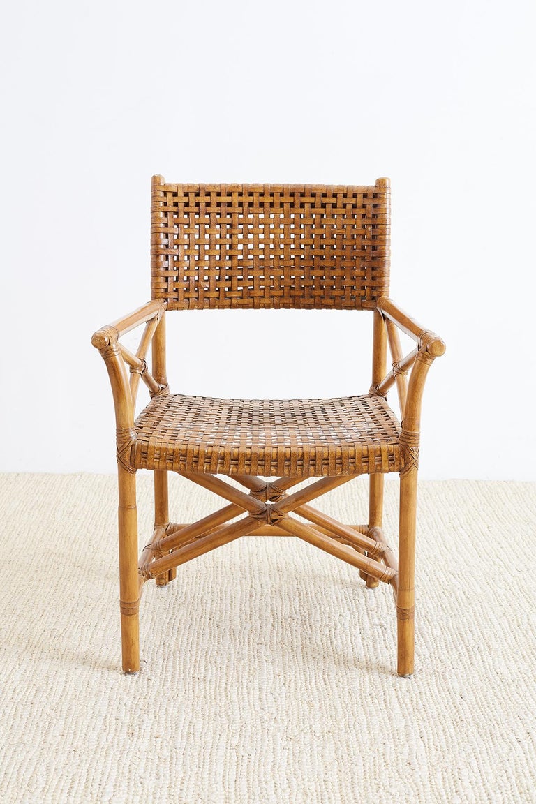 McGuire Style Woven Leather Rattan Dining Chairs at 1stdibs