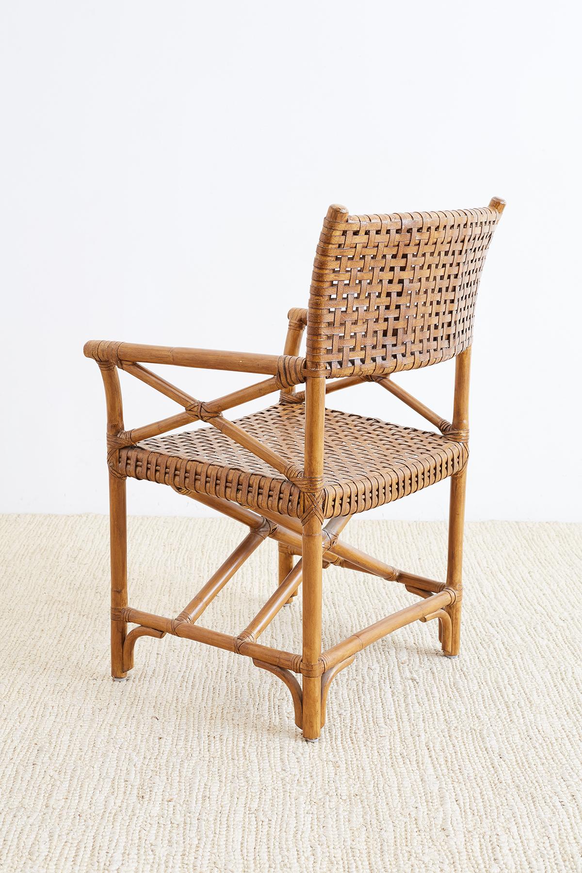 Organic Modern McGuire Style Woven Leather Rattan Dining Chairs
