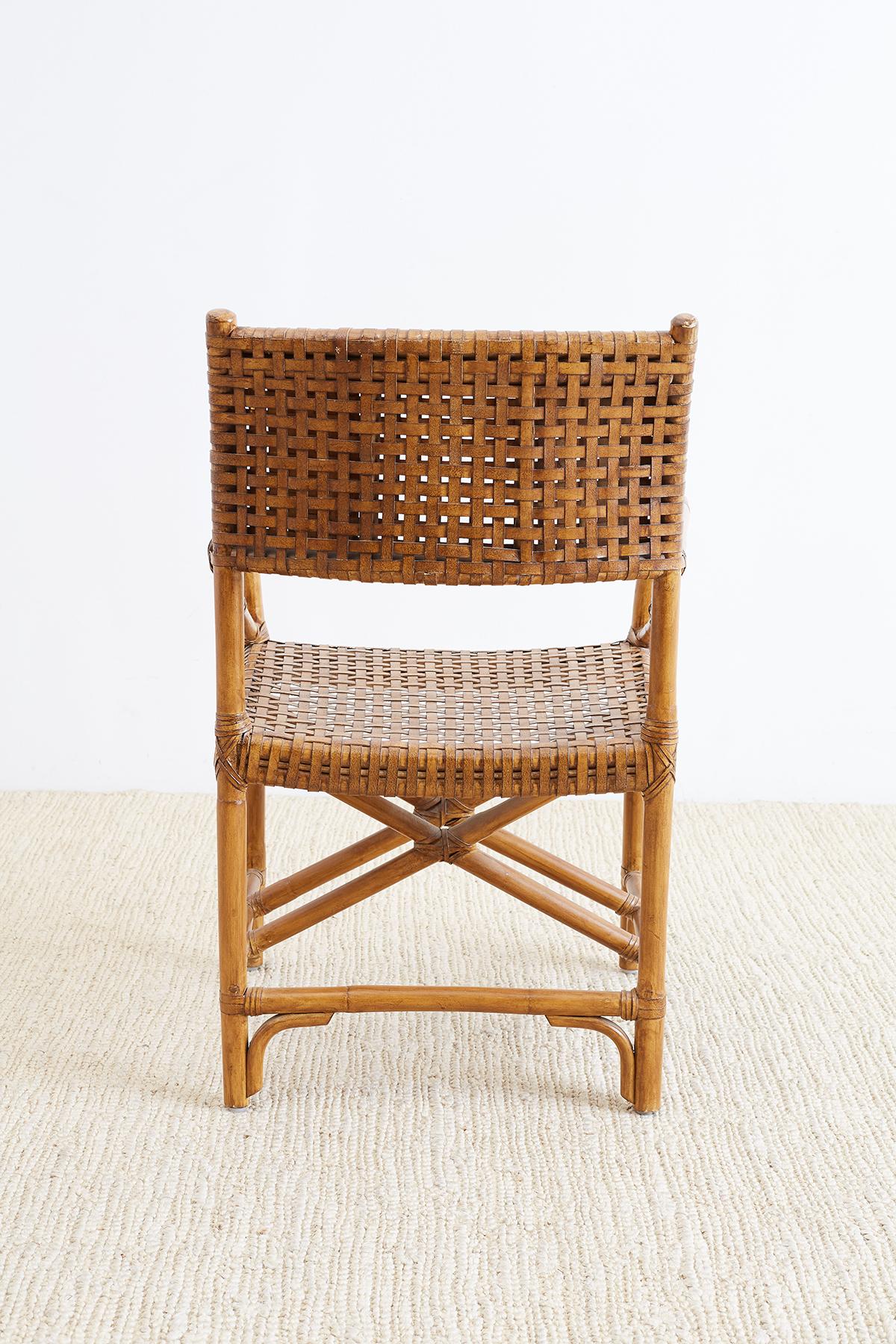 American McGuire Style Woven Leather Rattan Dining Chairs