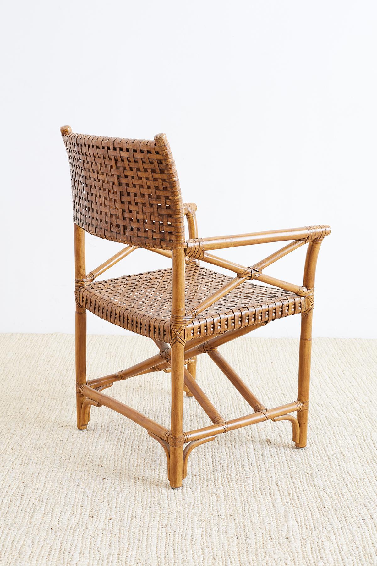 Hand-Crafted McGuire Style Woven Leather Rattan Dining Chairs