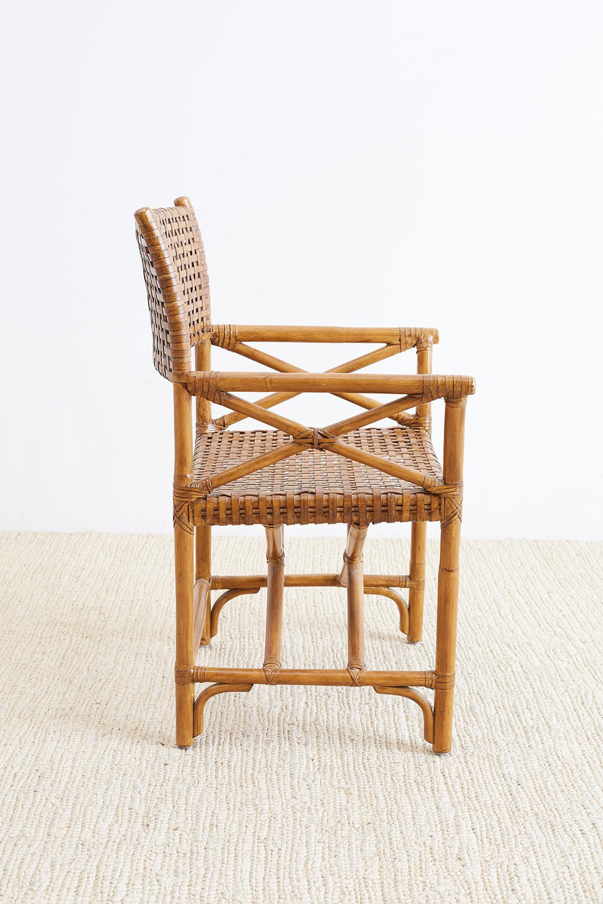 McGuire Style Woven Leather Rattan Dining Chairs In Distressed Condition In Rio Vista, CA