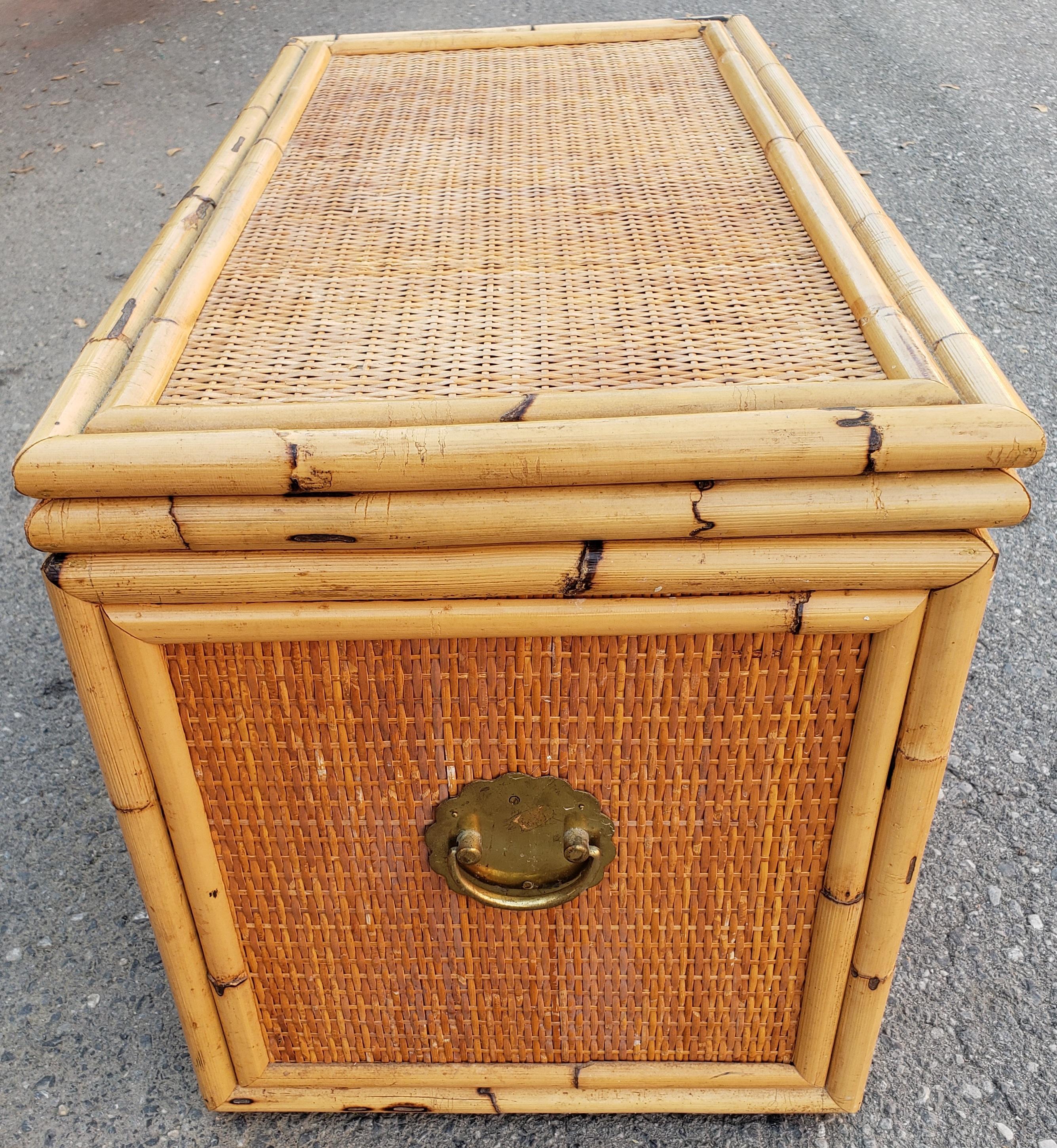 vintage wicker trunk with brass hardware