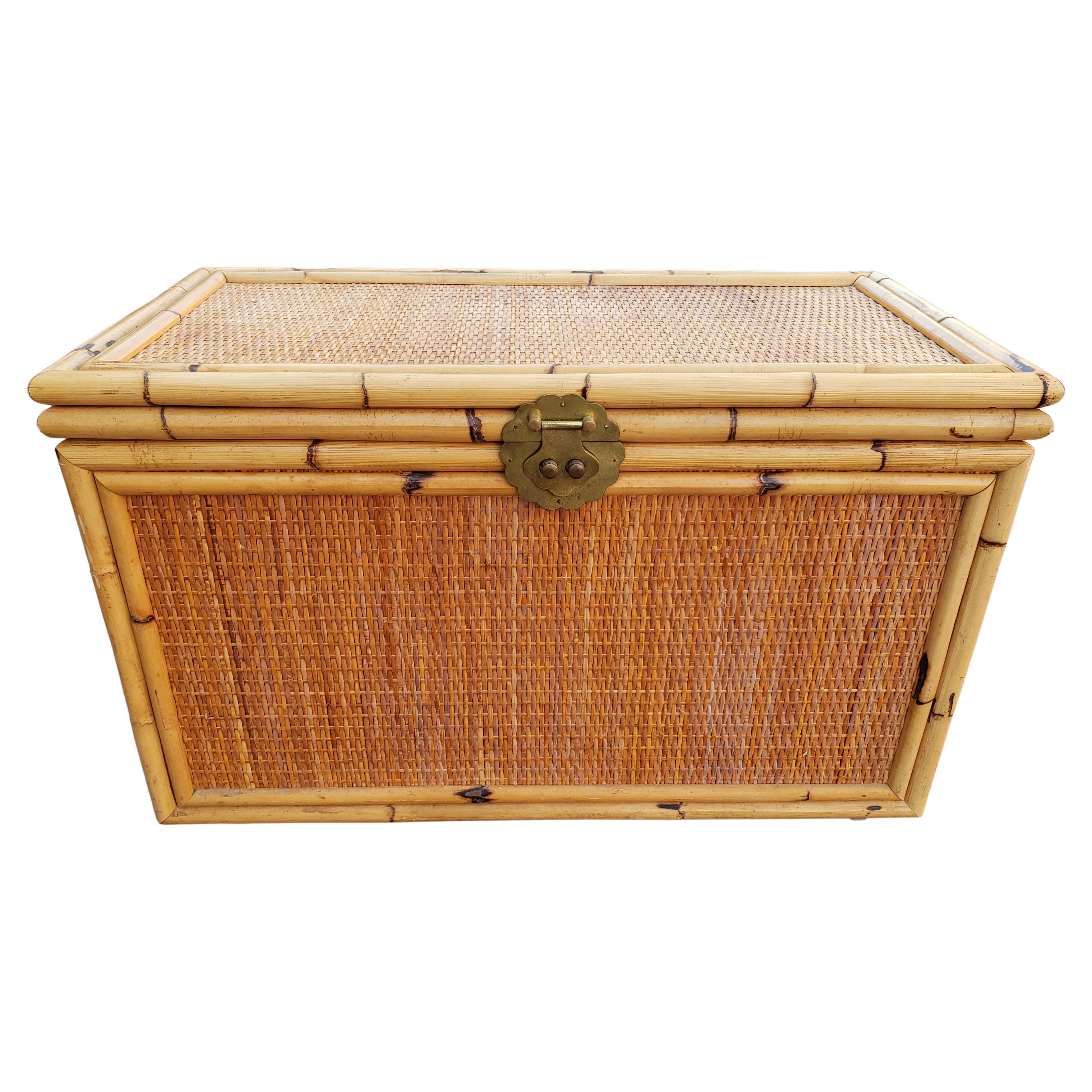 McGuire Style Woven Rattan Bamboo Wicker Storage Trunk