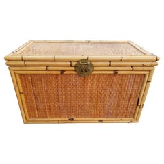 Vintage McGuire Style Woven Rattan Bamboo Wicker Storage Trunk