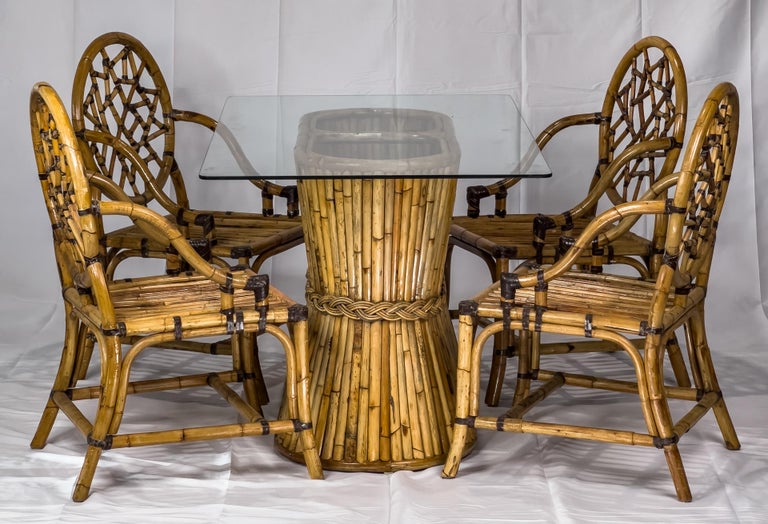 McGuire Table and Chair Set with Cracked Ice Pattern In Good Condition In Houston, TX