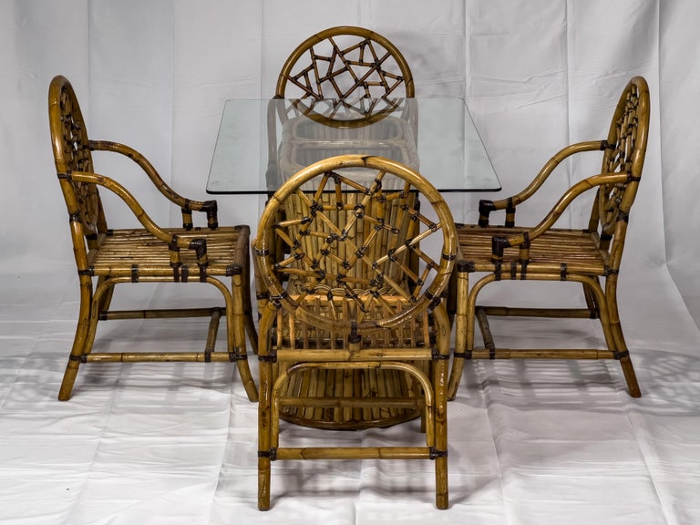 20th Century McGuire Table and Chair Set with Cracked Ice Pattern