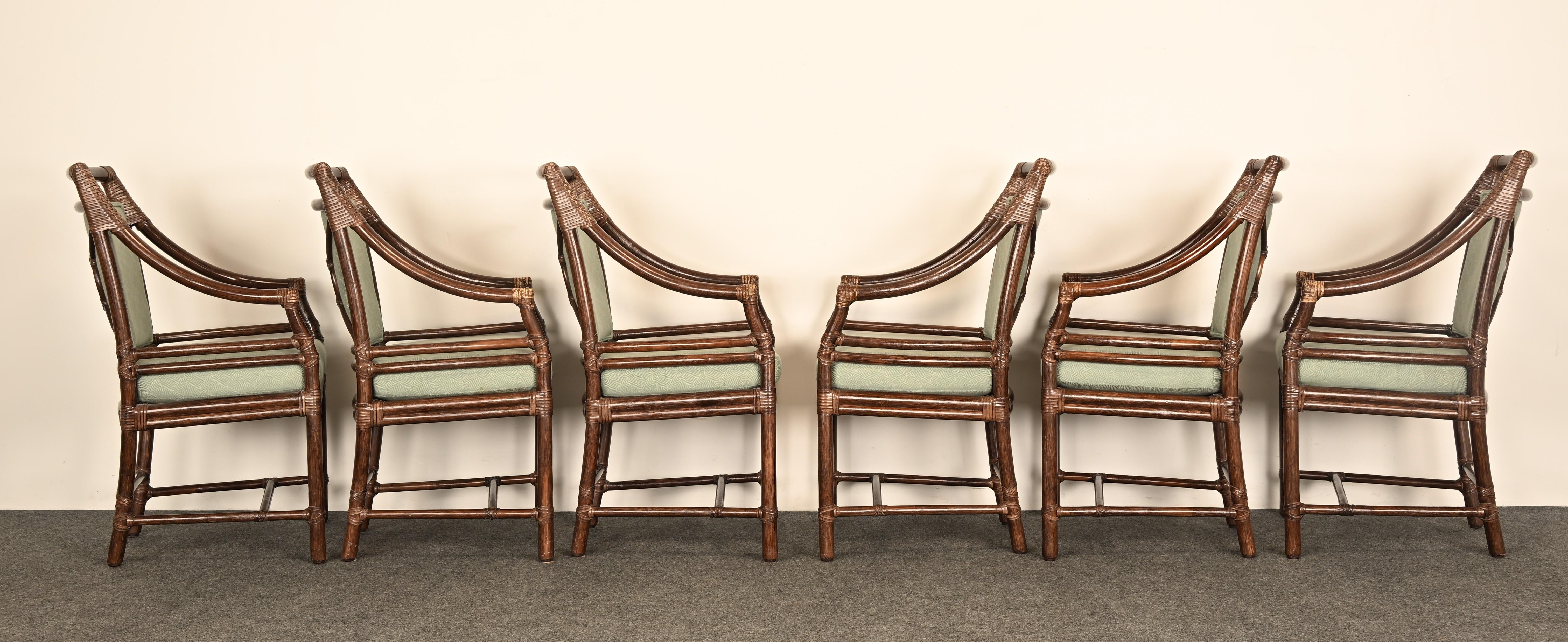 Set di sei sedie da pranzo a braccio in rattan McGuire 