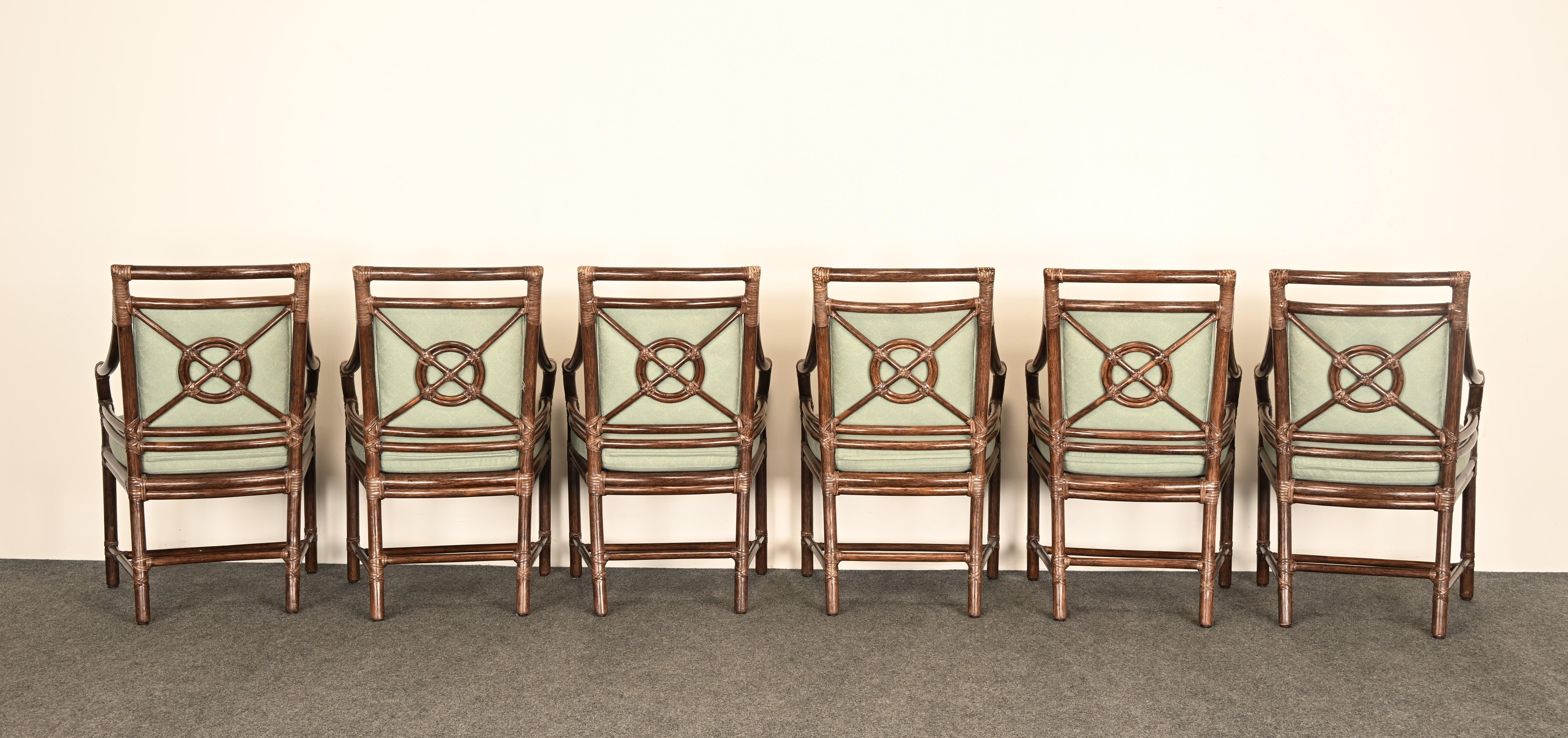 Set di sei sedie da pranzo a braccio in rattan McGuire 