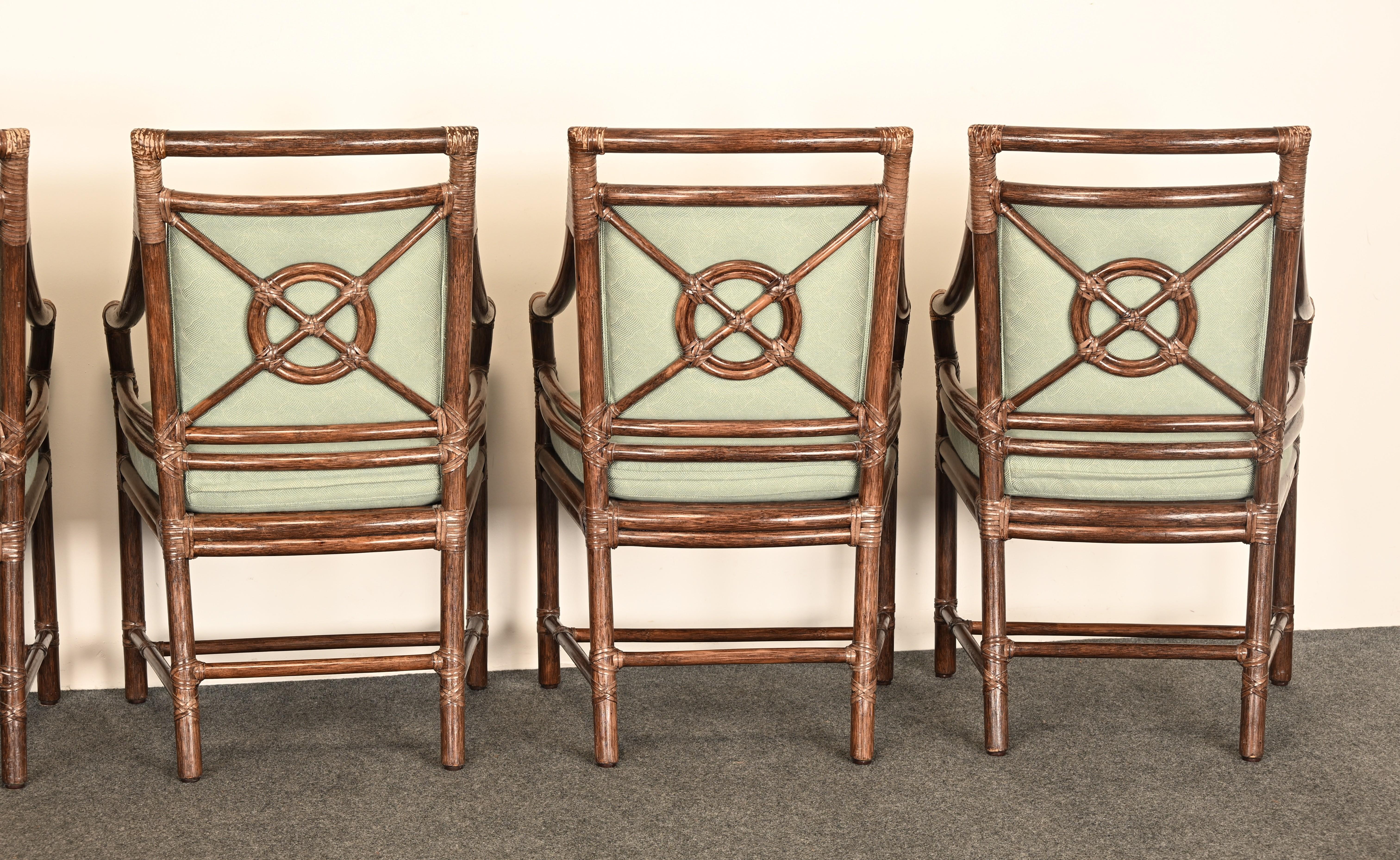 Set di sei sedie da pranzo a braccio in rattan McGuire 