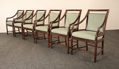 McGuire "Target" Set of Six Rattan Arm Dining Chairs, 1980s
