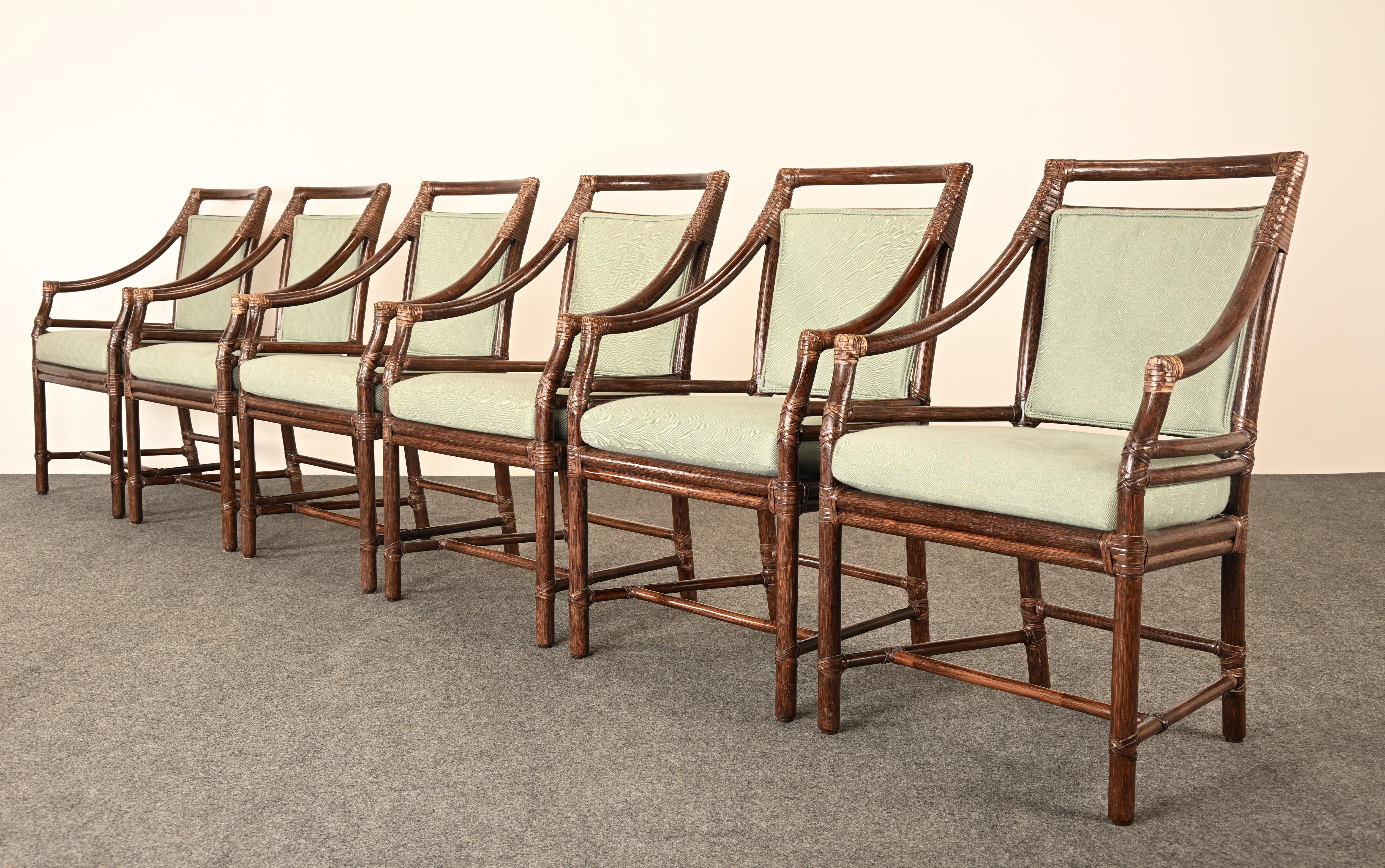 Americano Set di sei sedie da pranzo a braccio in rattan McGuire 