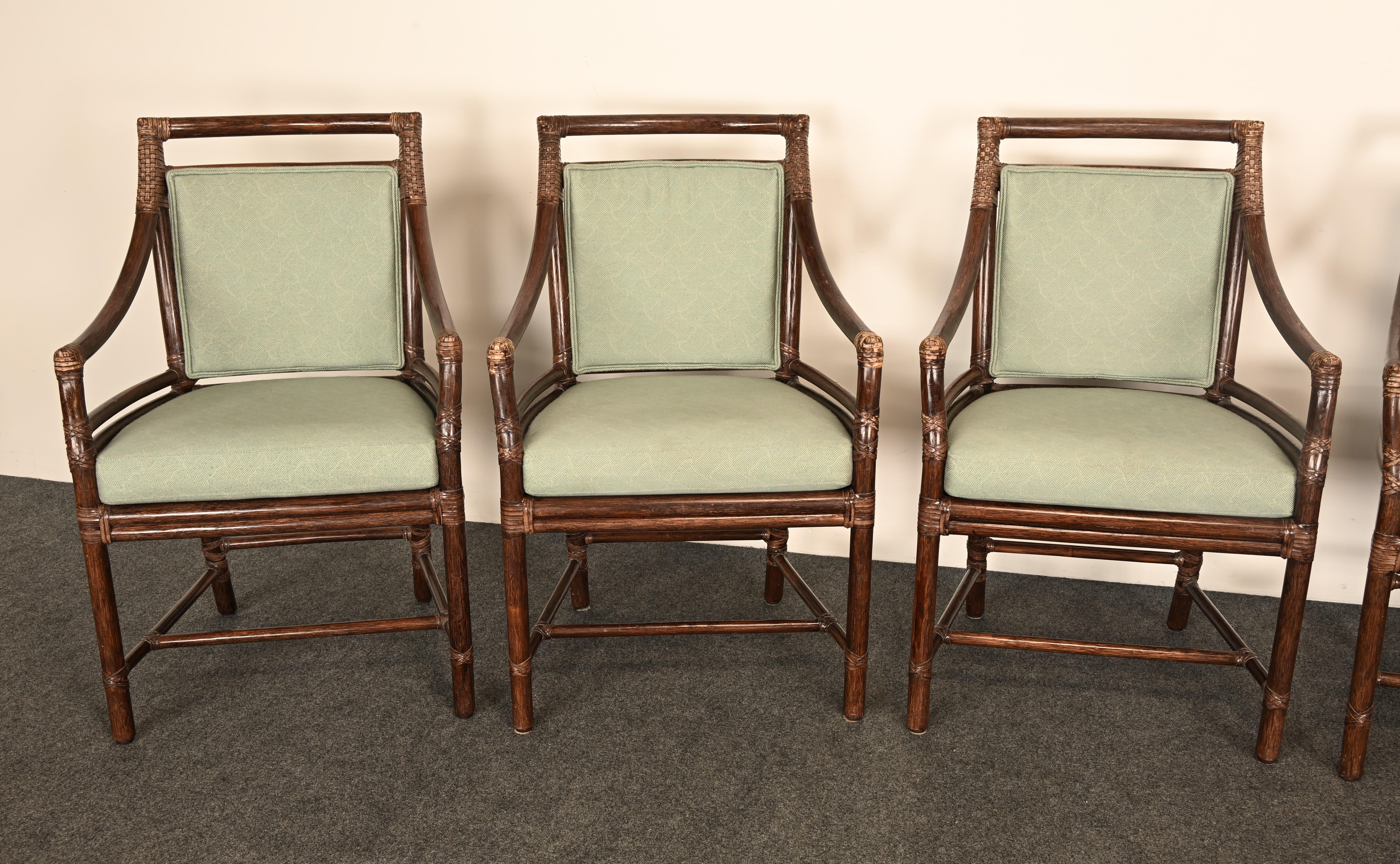Set di sei sedie da pranzo a braccio in rattan McGuire 